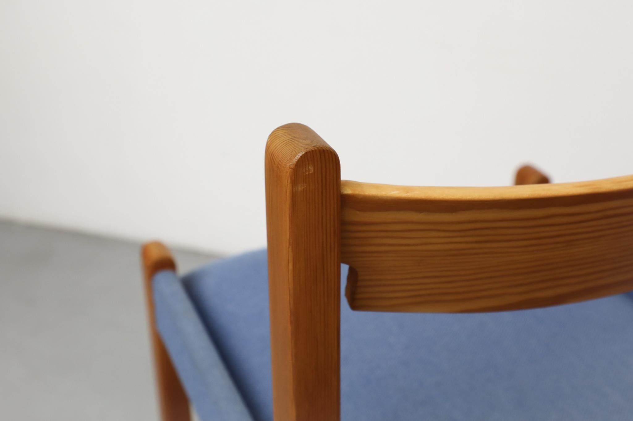 Vico Magistretti Inspired Pine Dining Chair with Blue Upholstered Seats For Sale 8