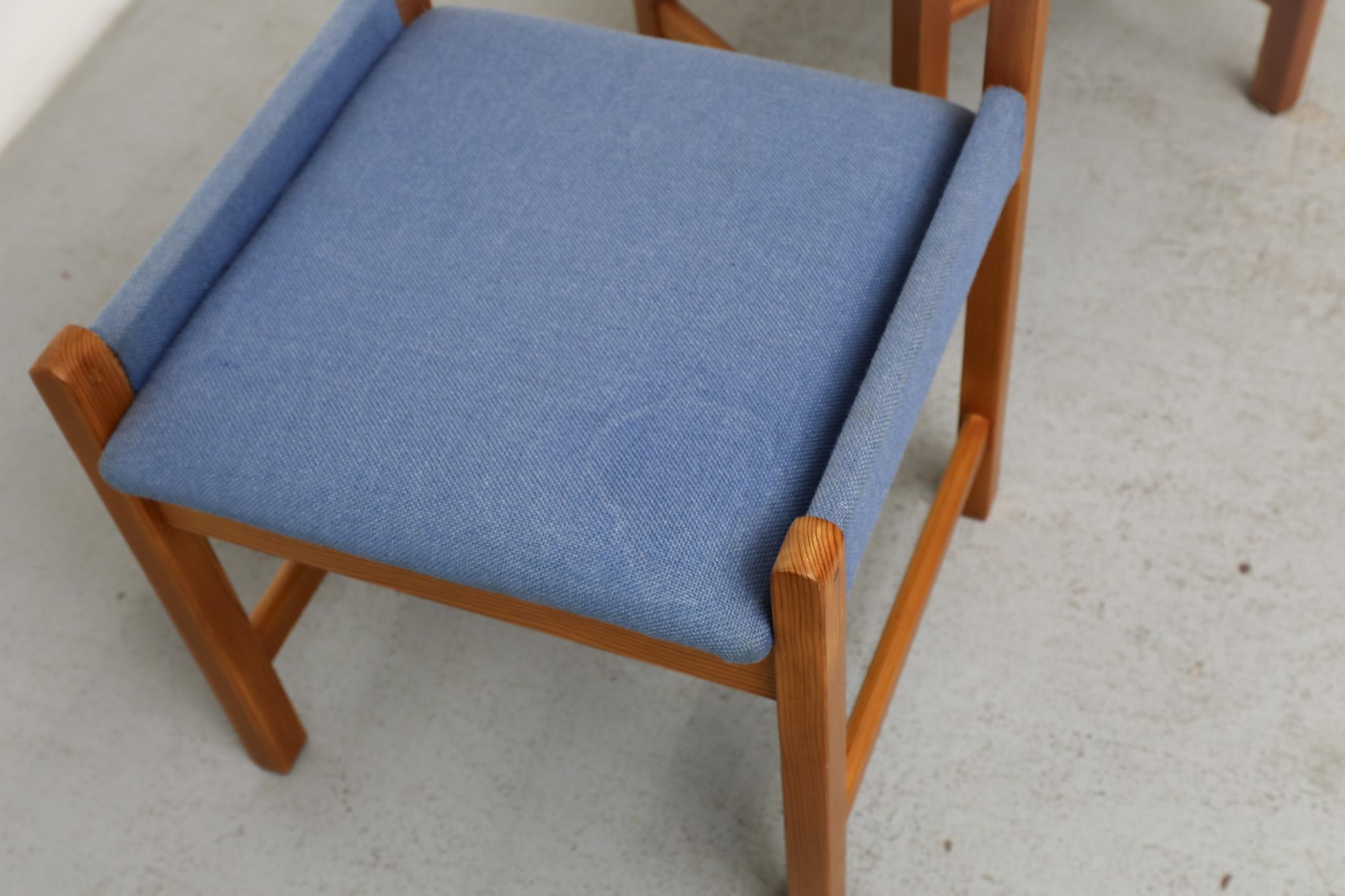 Vico Magistretti Inspired Pine Dining Chair with Blue Upholstered Seats For Sale 9