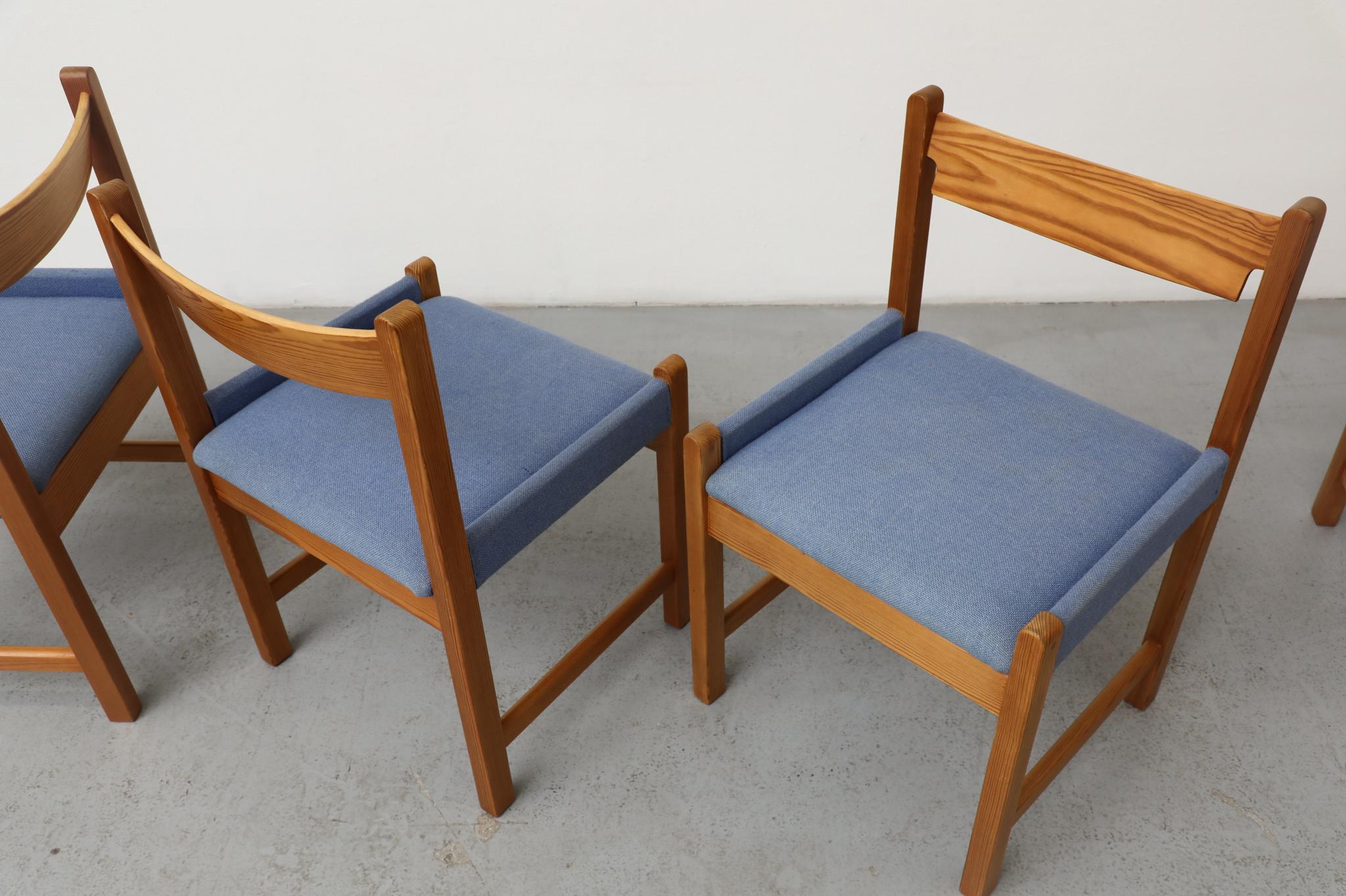 Vico Magistretti Inspired Pine Dining Chair with Blue Upholstered Seats For Sale 10