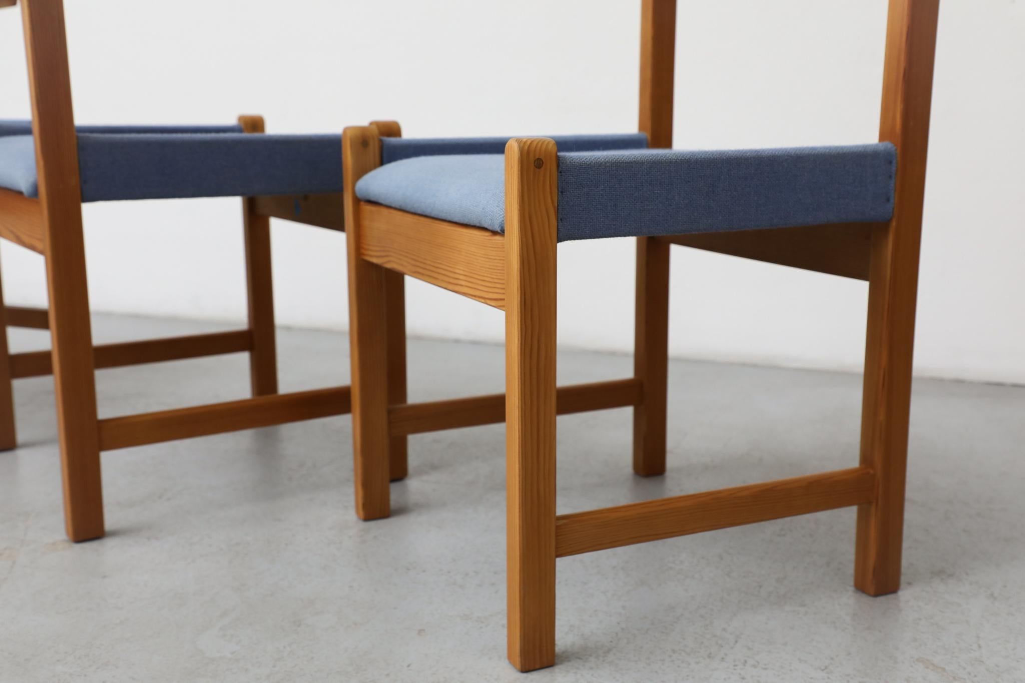 Vico Magistretti Inspired Pine Dining Chair with Blue Upholstered Seats For Sale 11