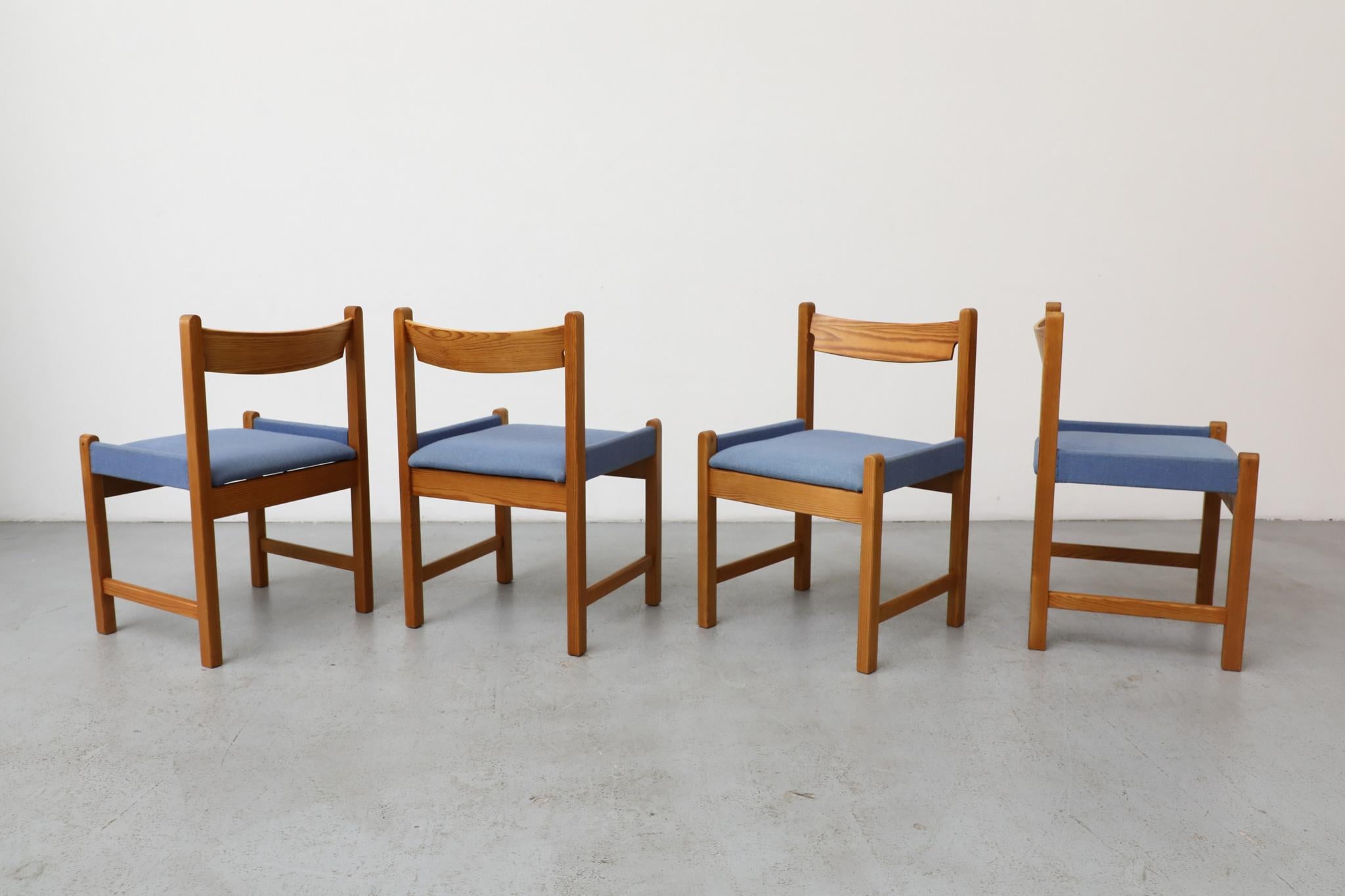 Vico Magistretti Inspired Pine Dining Chair with Blue Upholstered Seats For Sale 12