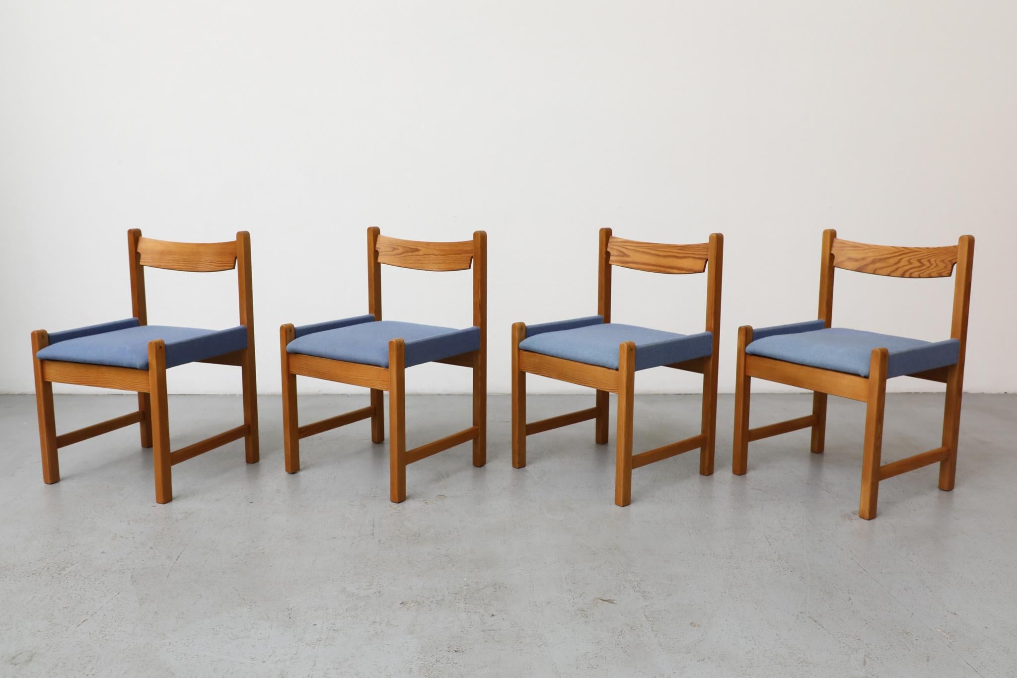 Mid-Century Modern Vico Magistretti Inspired Pine Dining Chair with Blue Upholstered Seats For Sale
