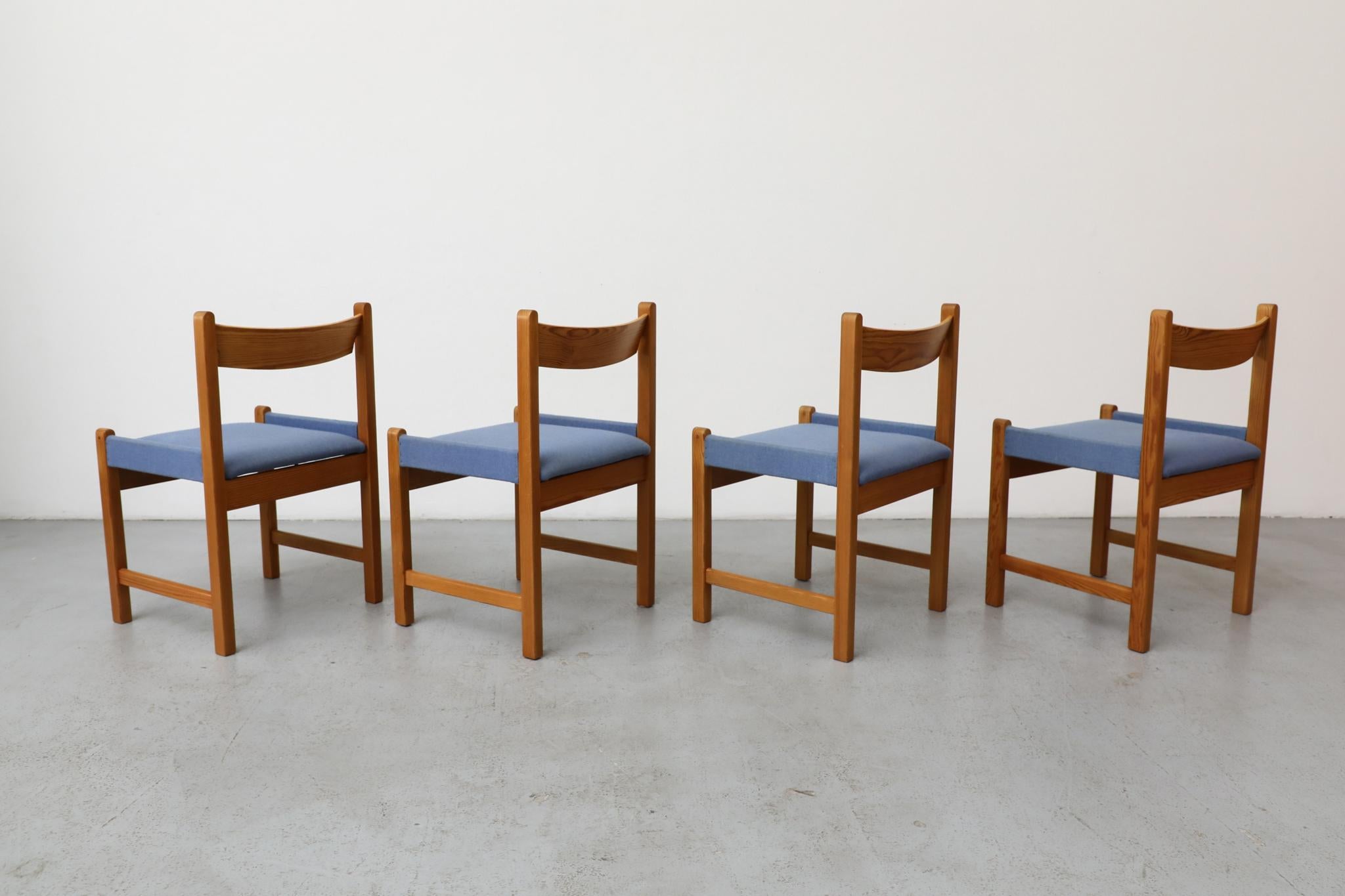 Vico Magistretti Inspired Pine Dining Chair with Blue Upholstered Seats In Good Condition For Sale In Los Angeles, CA
