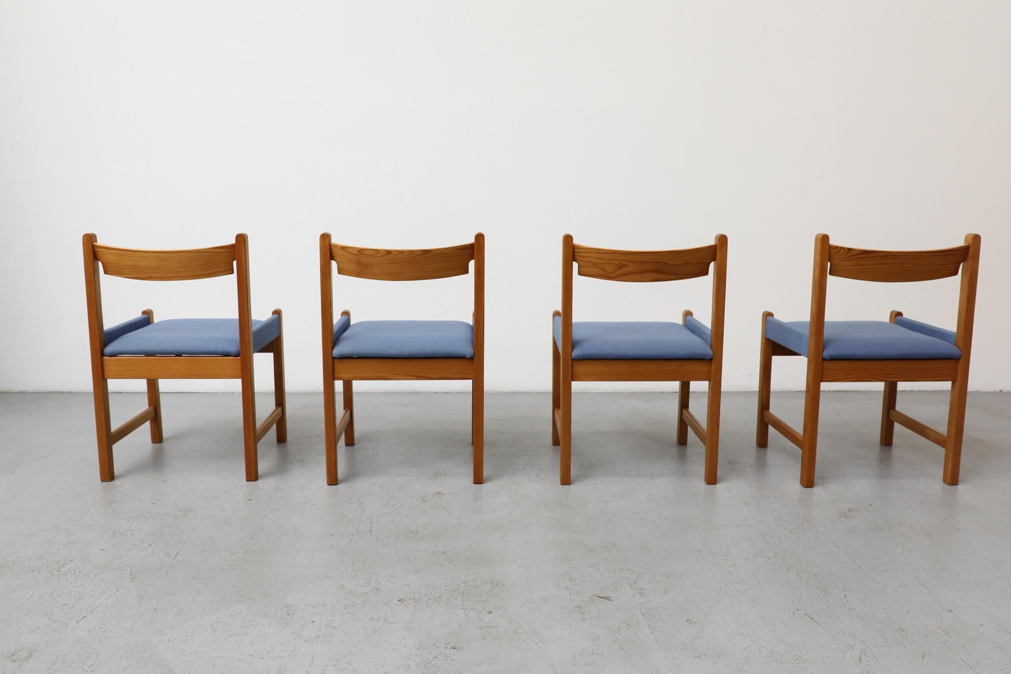 Mid-20th Century Vico Magistretti Inspired Pine Dining Chair with Blue Upholstered Seats For Sale