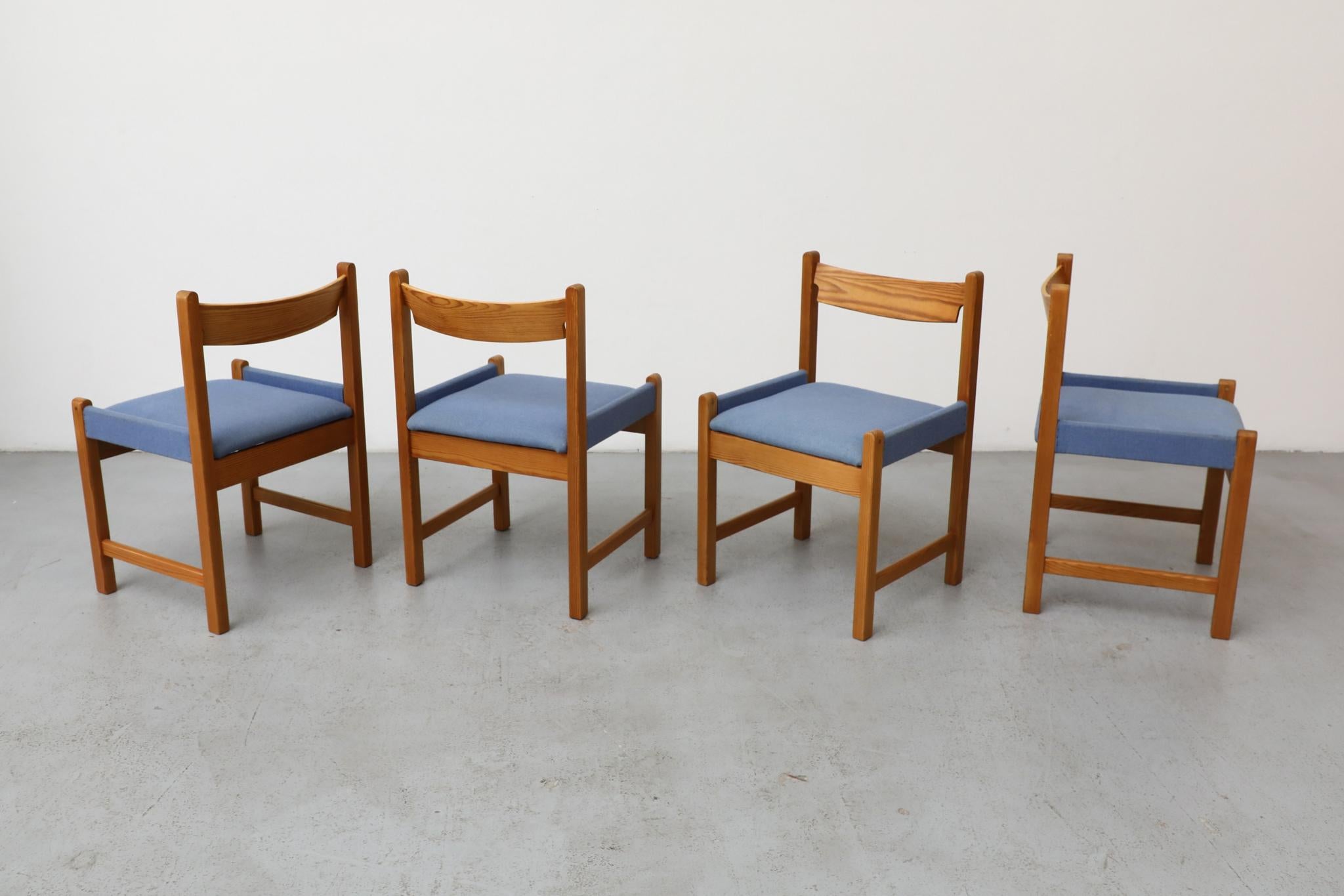 Vico Magistretti Inspired Pine Dining Chair with Blue Upholstered Seats For Sale 1