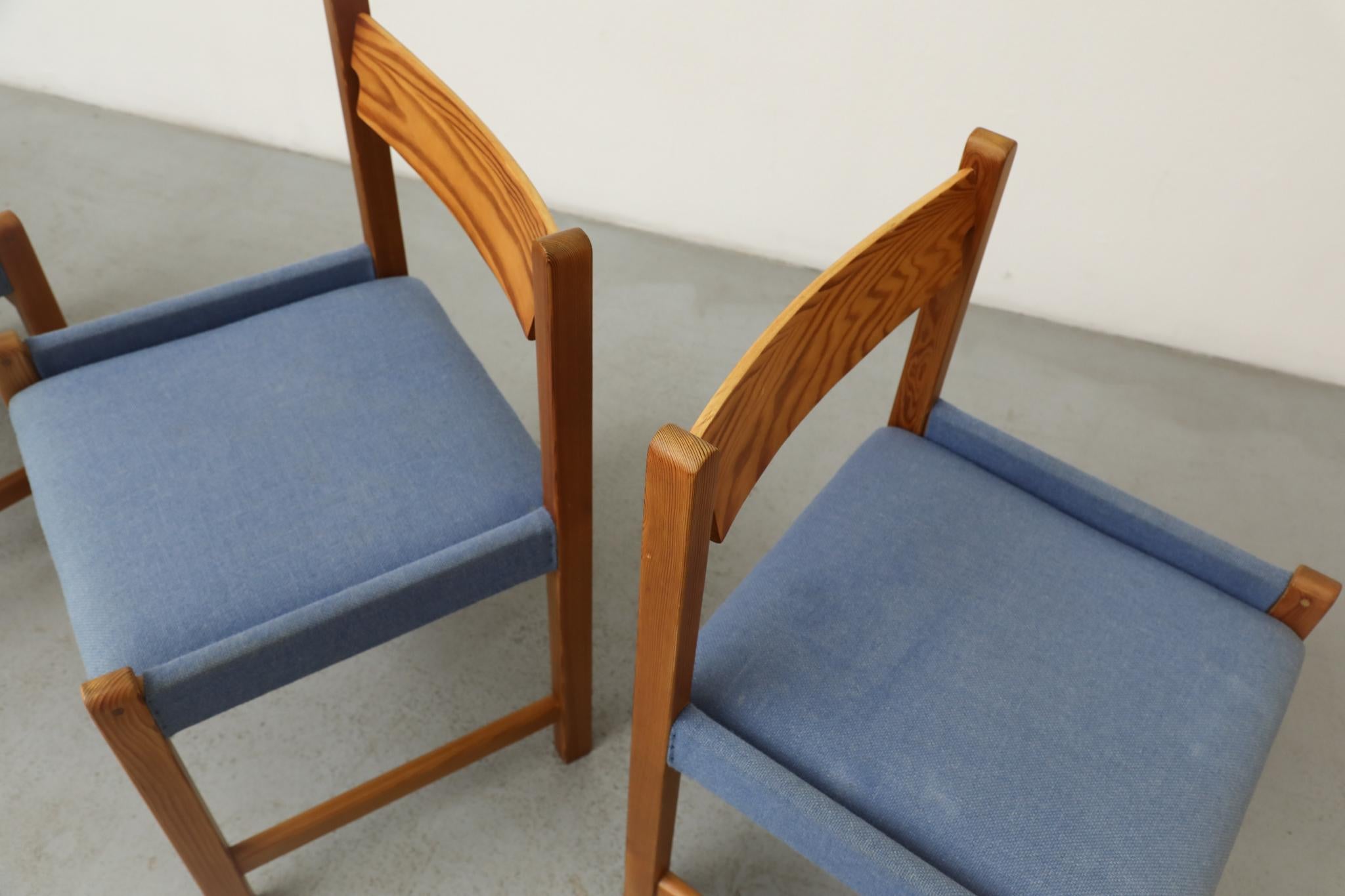 Vico Magistretti Inspired Pine Dining Chair with Blue Upholstered Seats For Sale 2