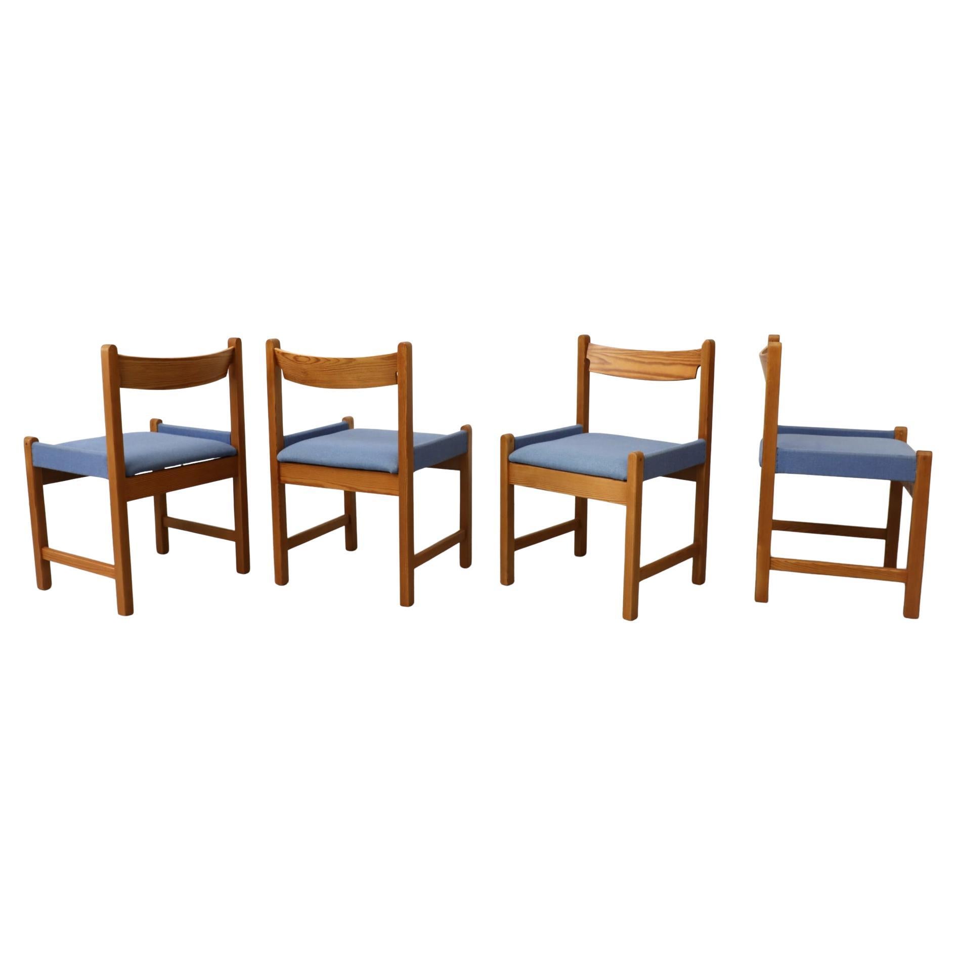 Vico Magistretti Inspired Pine Dining Chair with Blue Upholstered Seats