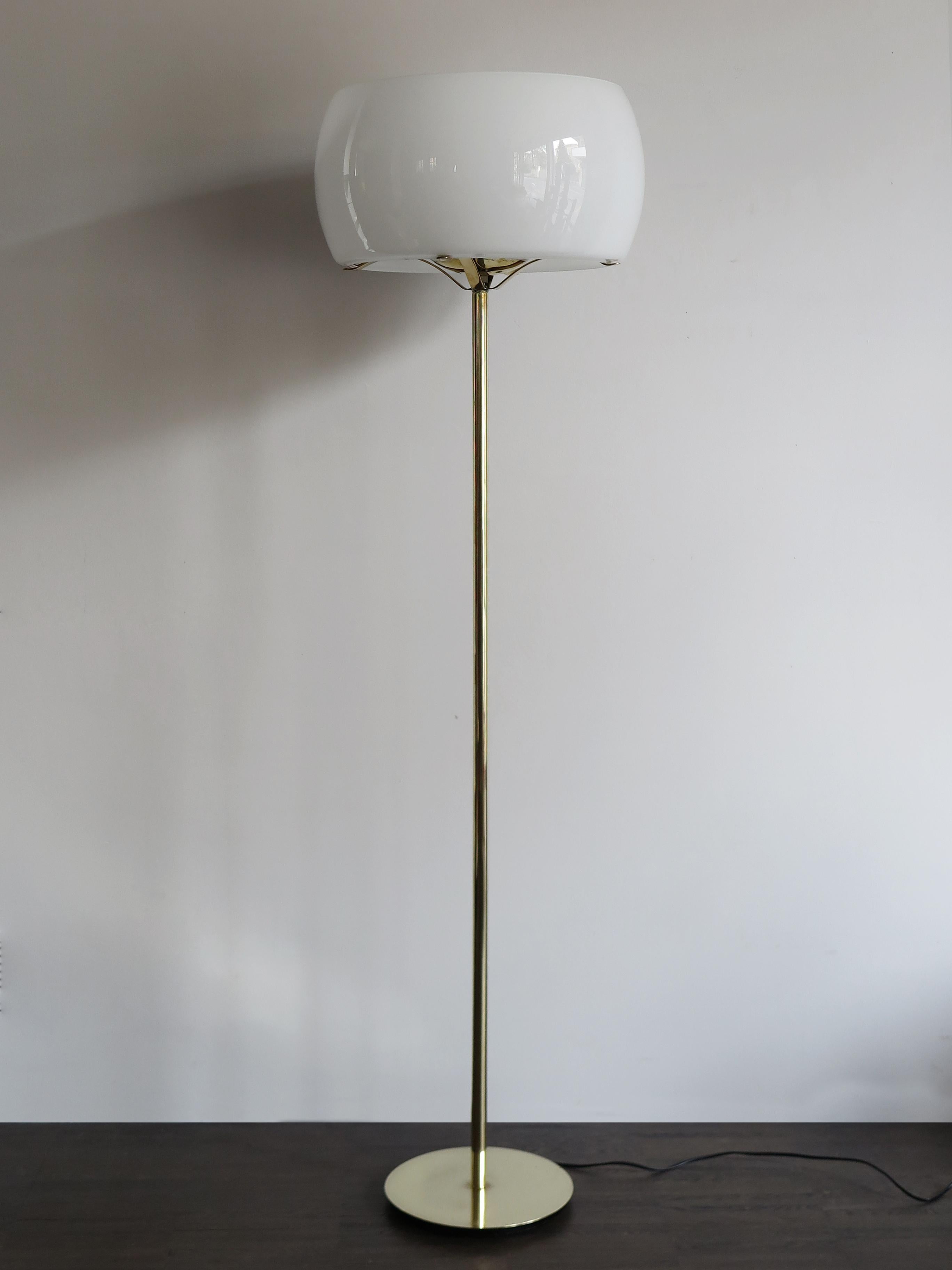 Mid-Century Modern Vico Magistretti Italian Clitunnio Brass Glass Floor Lamp for Artemide, 1960s For Sale