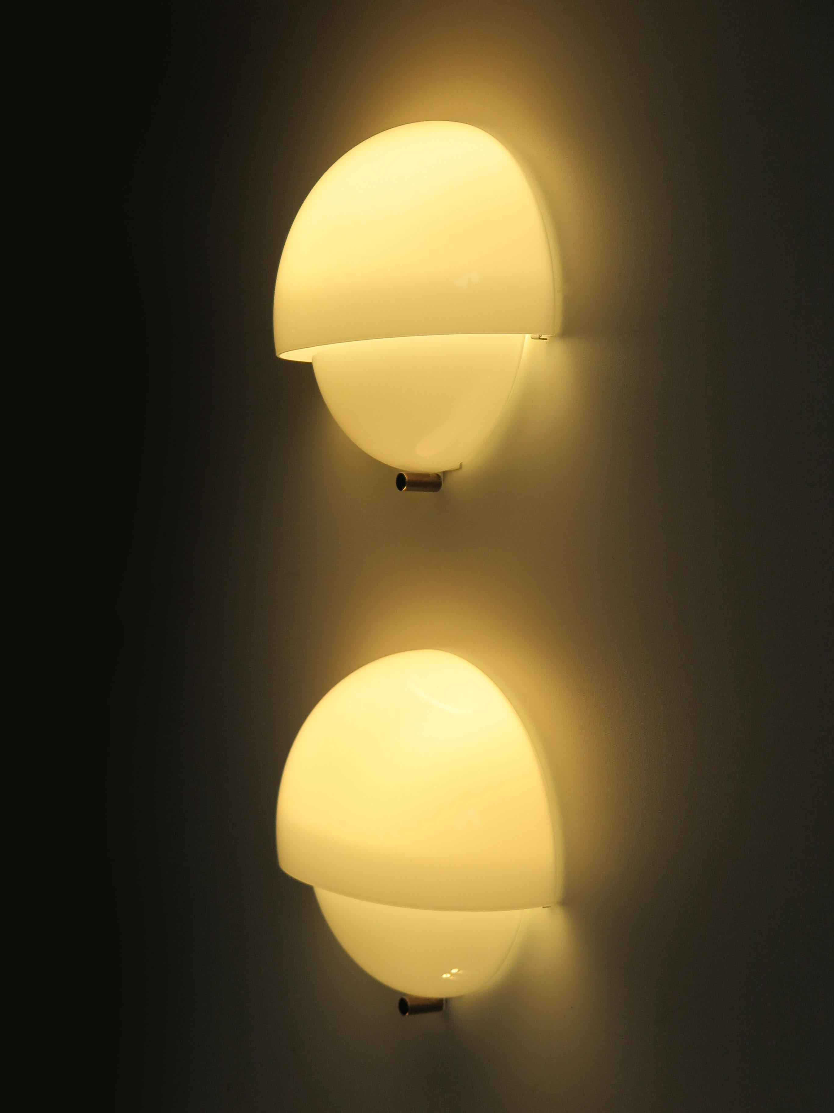 Brass Vico Magistretti Italian Glass Wall Lamps Sconces Model Mania for Artemide 1960s