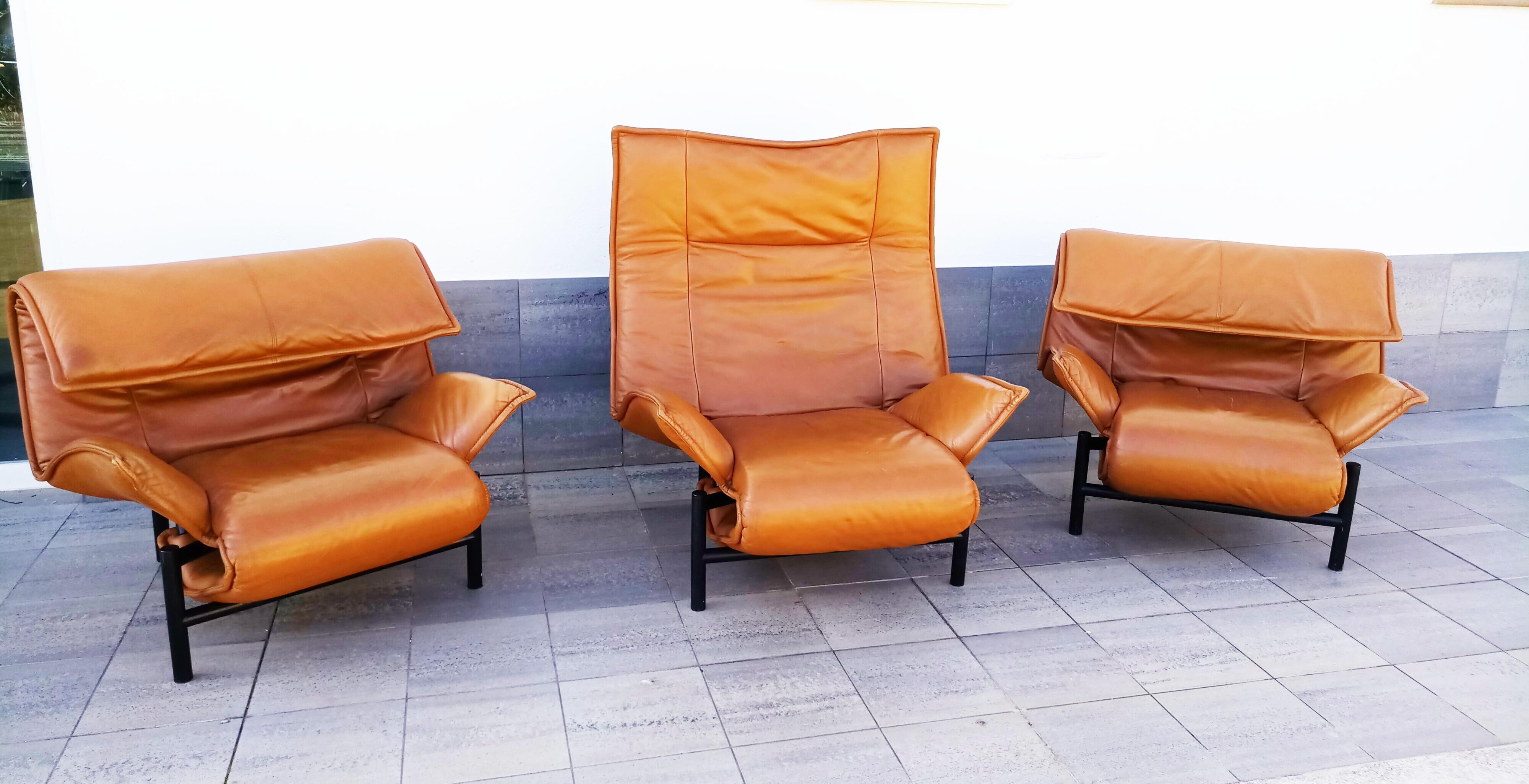 Vico Magistretti Leather Lounge Armchairs 