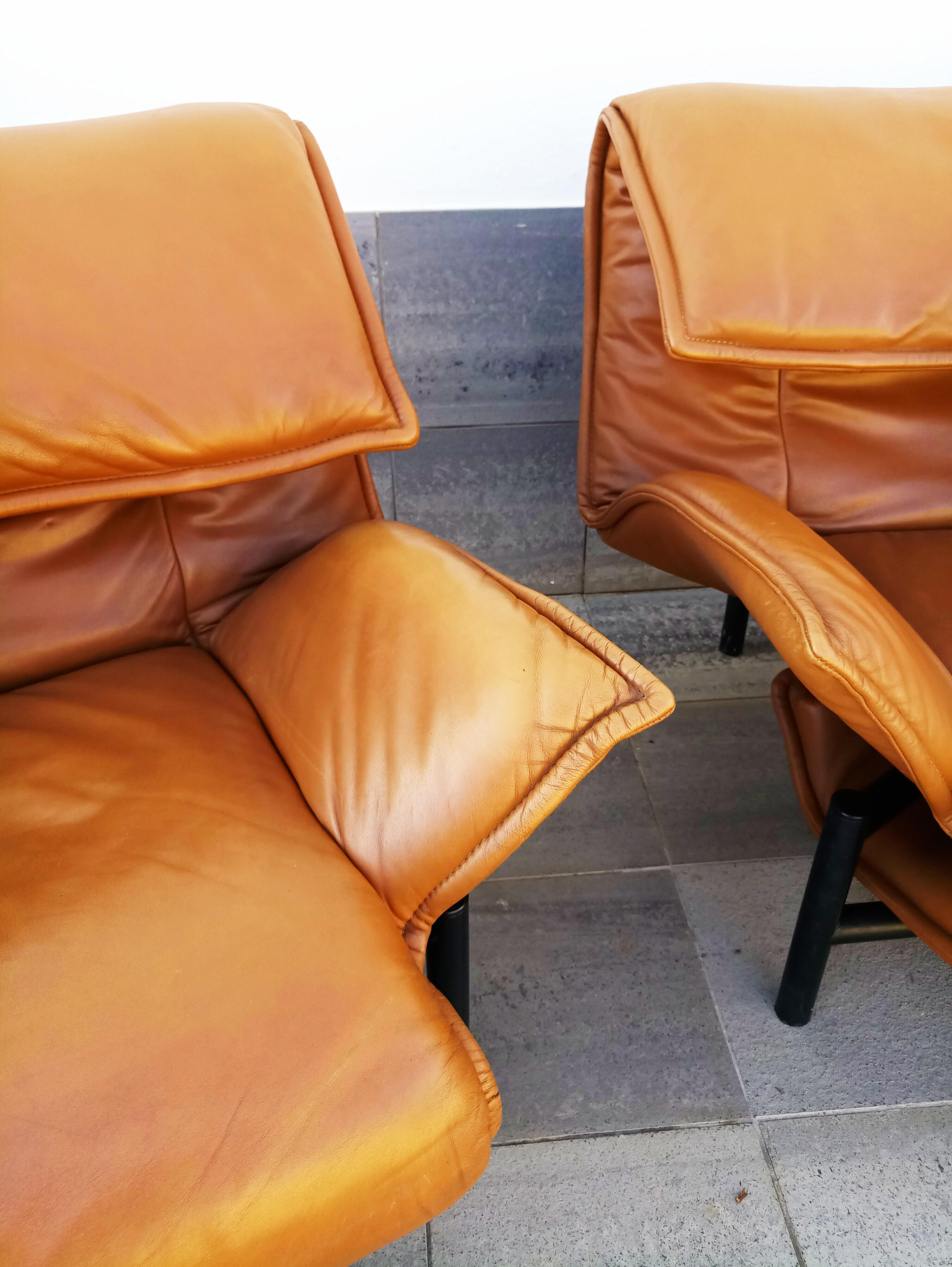Vico Magistretti Leather Lounge Armchairs 