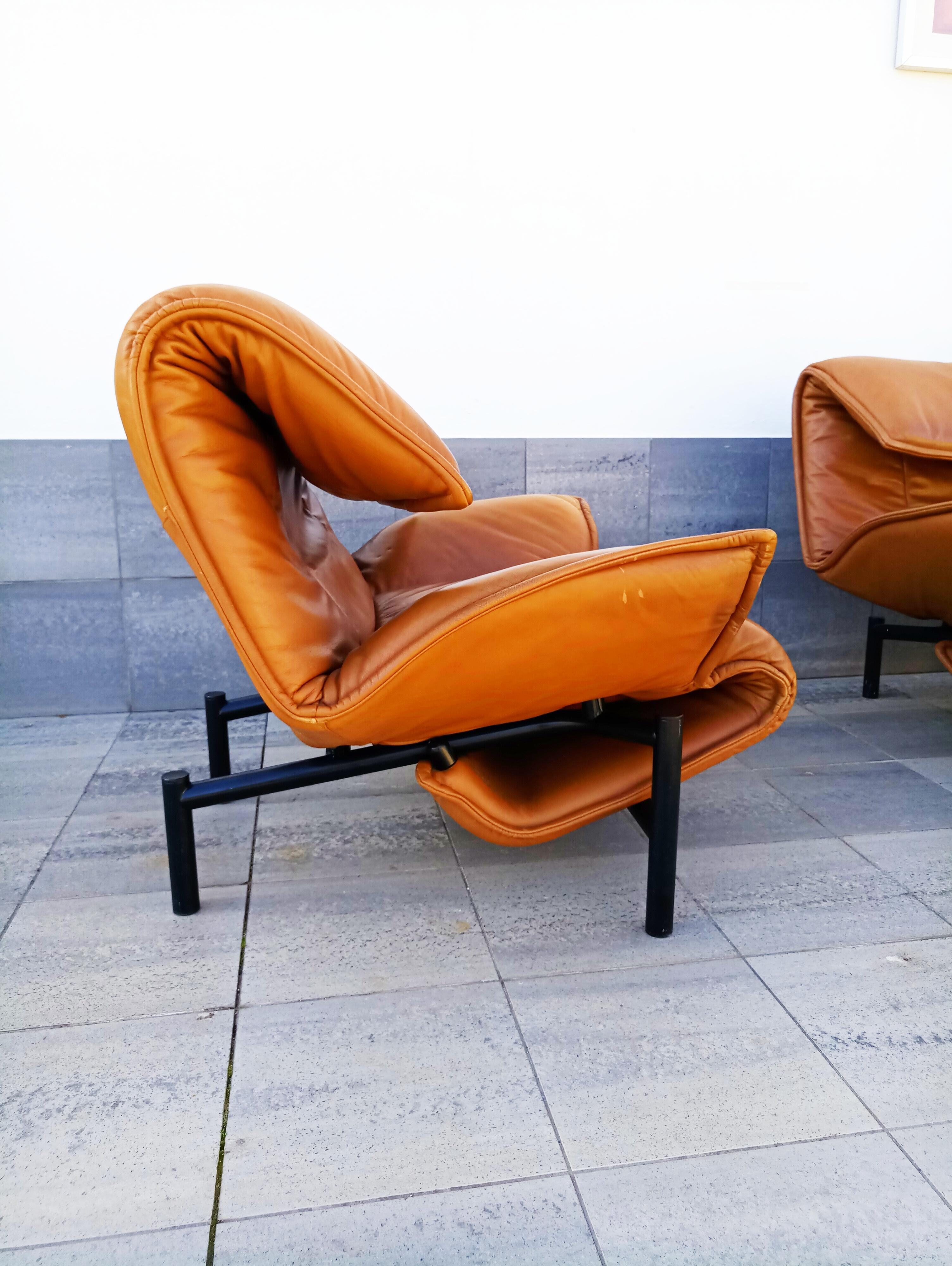 Vico Magistretti Leather Lounge Armchairs 