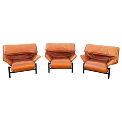 Vico Magistretti Leather Lounge Armchairs "Veranda" for Cassina, Italy, 1983