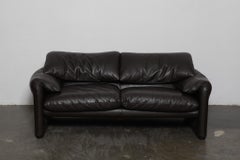 Vico Magistretti 'Maralunga' Brown Leather Sofa for Cassina, 1973, Italy