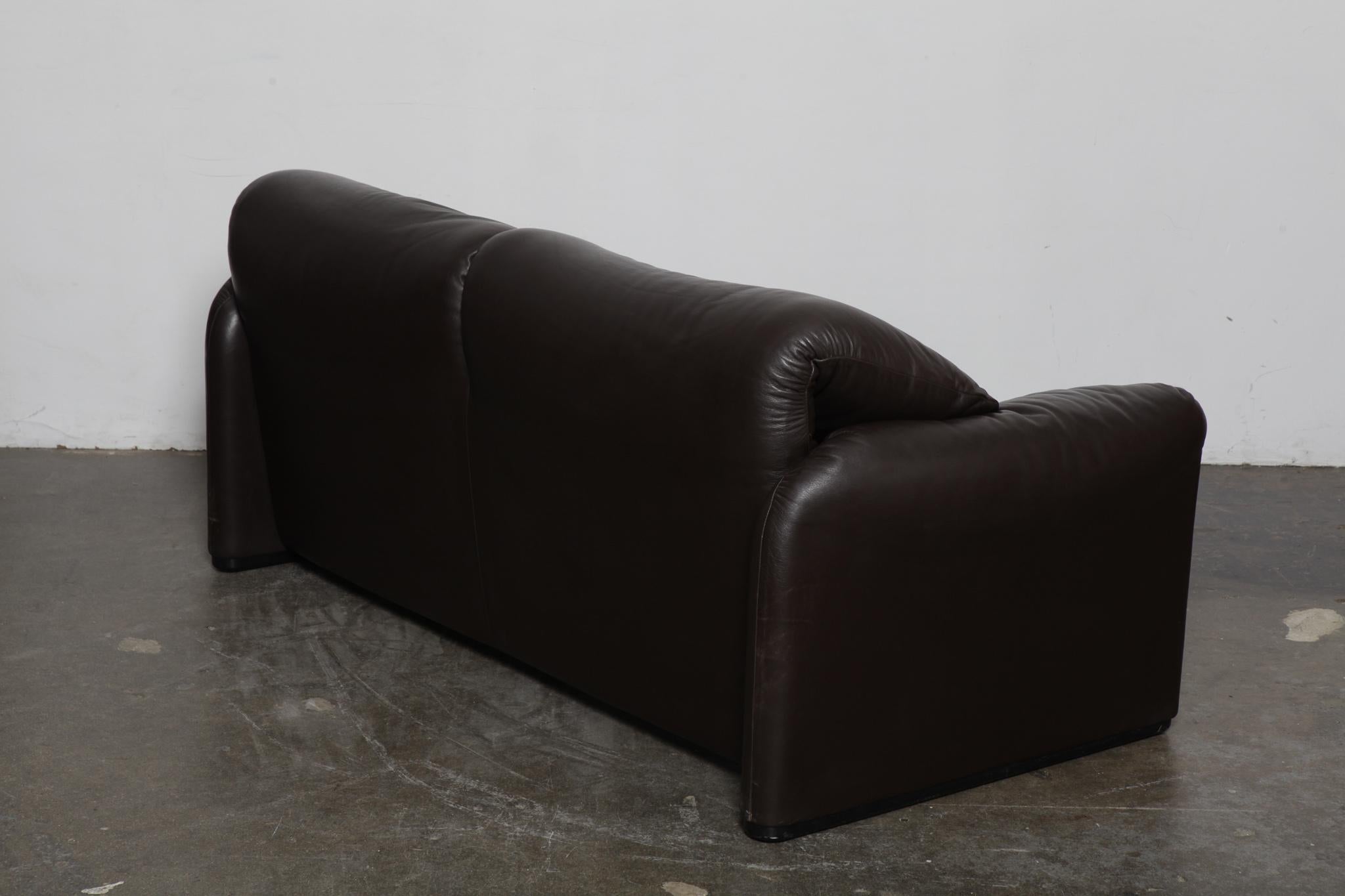 Italian Vico Magistretti 'Maralunga' Brown Leather Sofa for Cassina, 1973, Italy For Sale