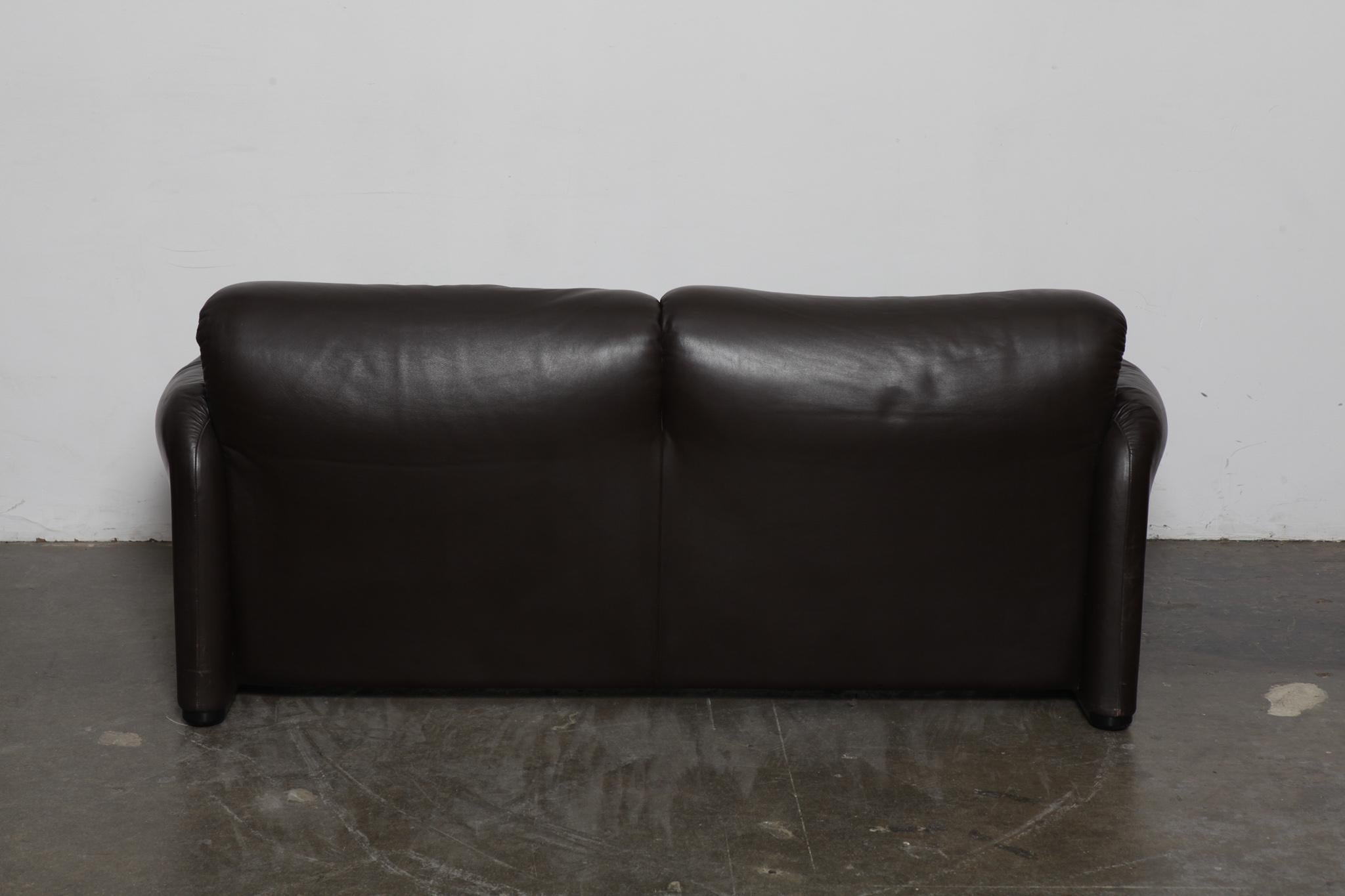 Vico Magistretti 'Maralunga' Brown Leather Sofa for Cassina, 1973, Italy In Good Condition For Sale In North Hollywood, CA