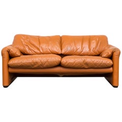 Vico Magistretti Maralunga Caramel Leather Loveseat