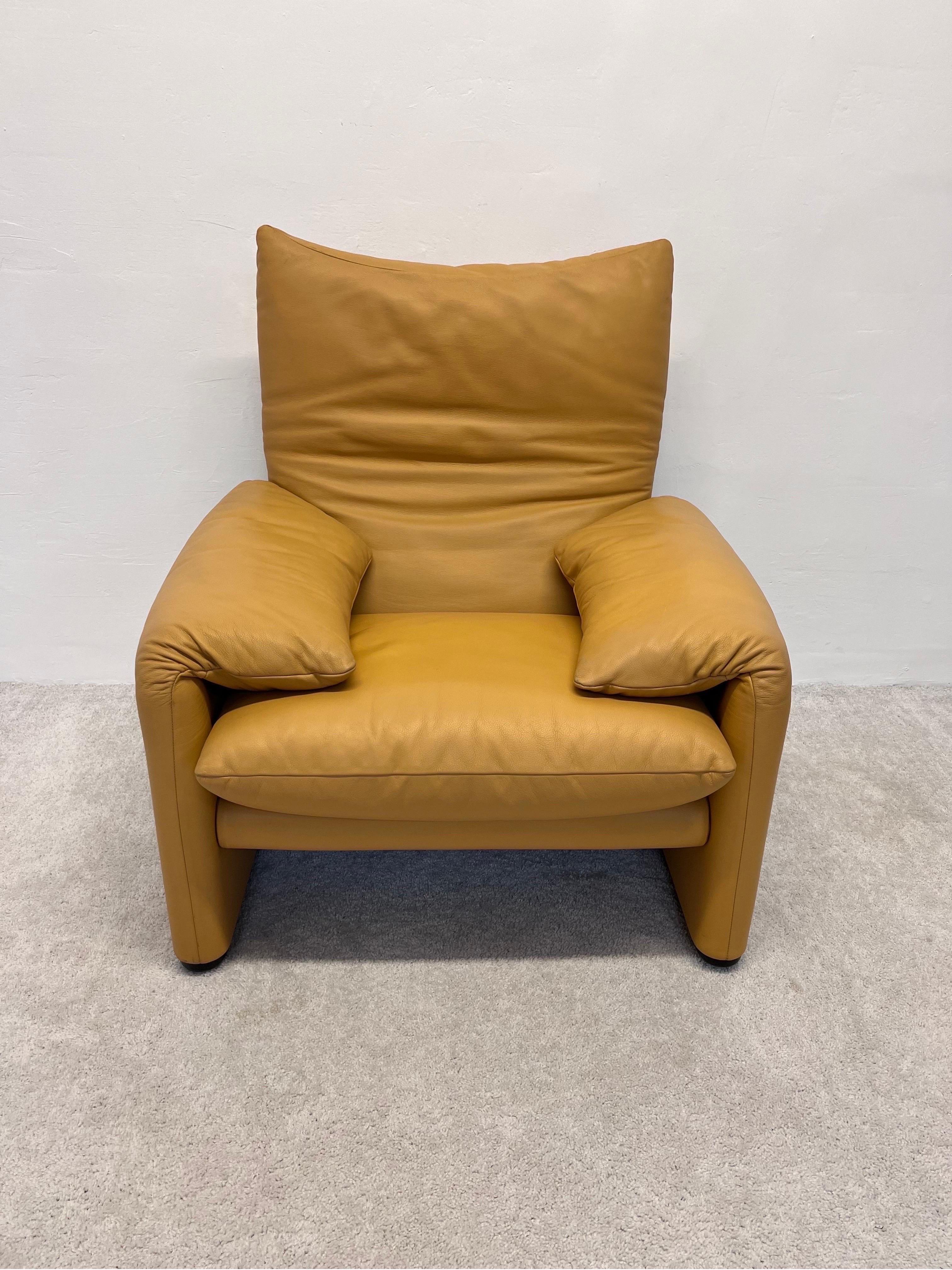 Post-Modern Vico Magistretti Maralunga Leather Lounge Chair for Cassina, 1980s