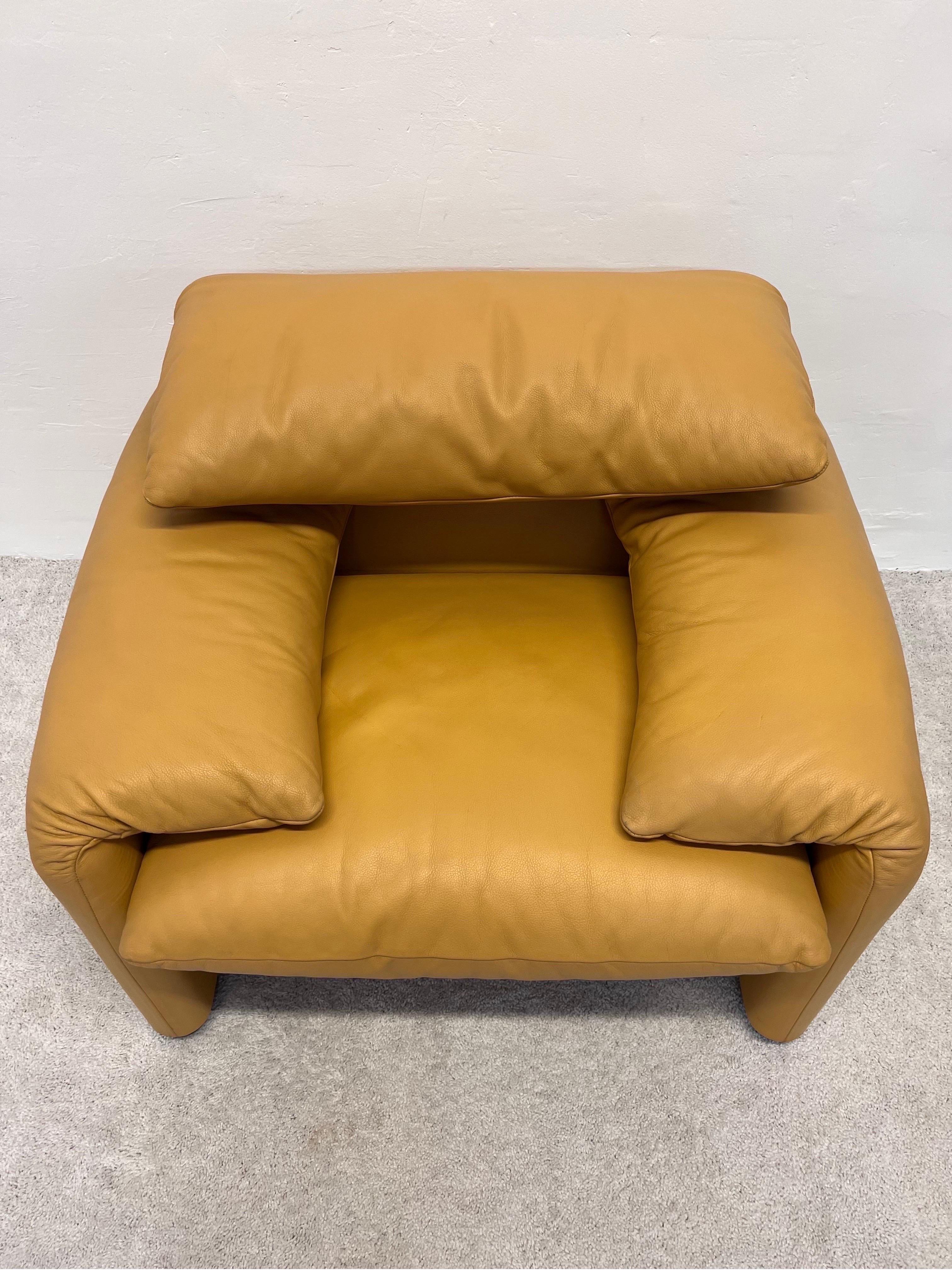 Steel Vico Magistretti Maralunga Leather Lounge Chair for Cassina, 1980s