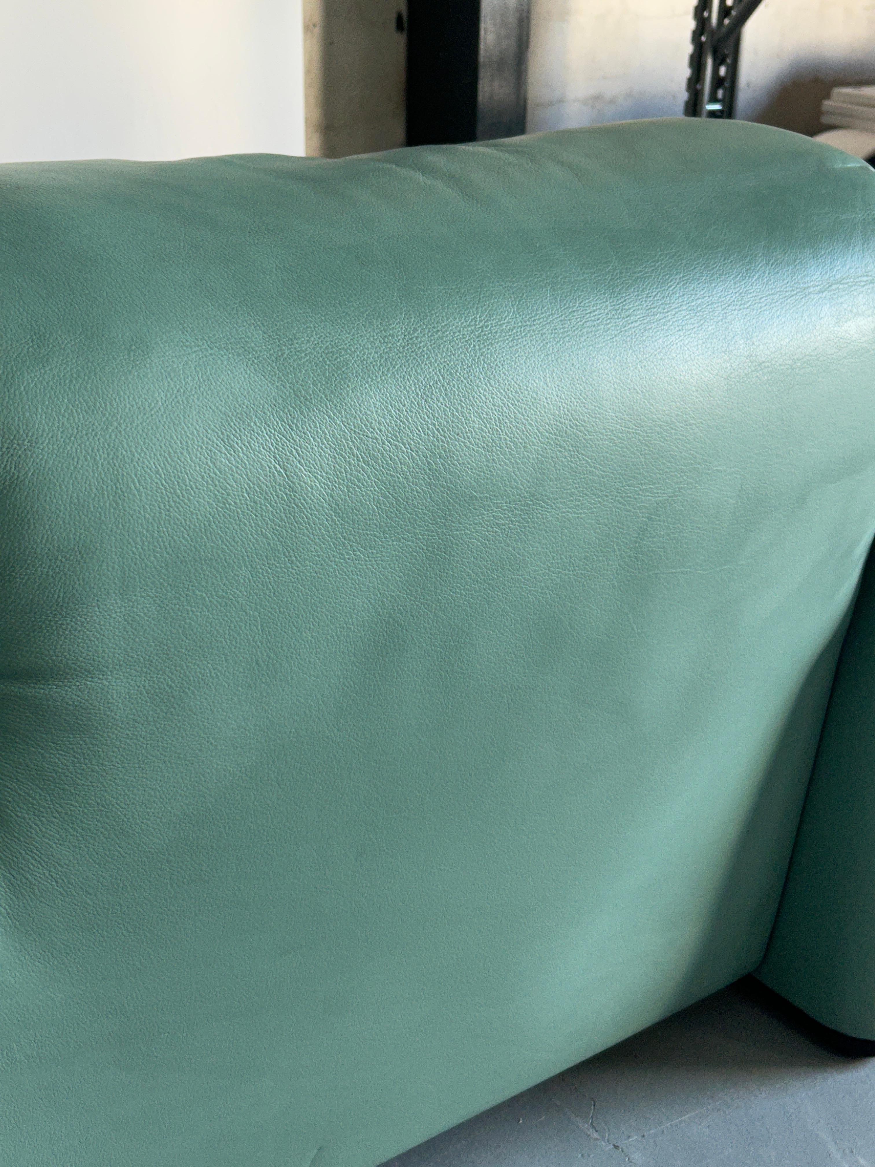  Vico Magistretti 'Maralunga' Mint Green Leather Sofa for Cassina, 1990s Italy 6