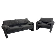 Vico Magistretti "Maralunga" Set 2-seater sofa and lounge Chair For Cassina