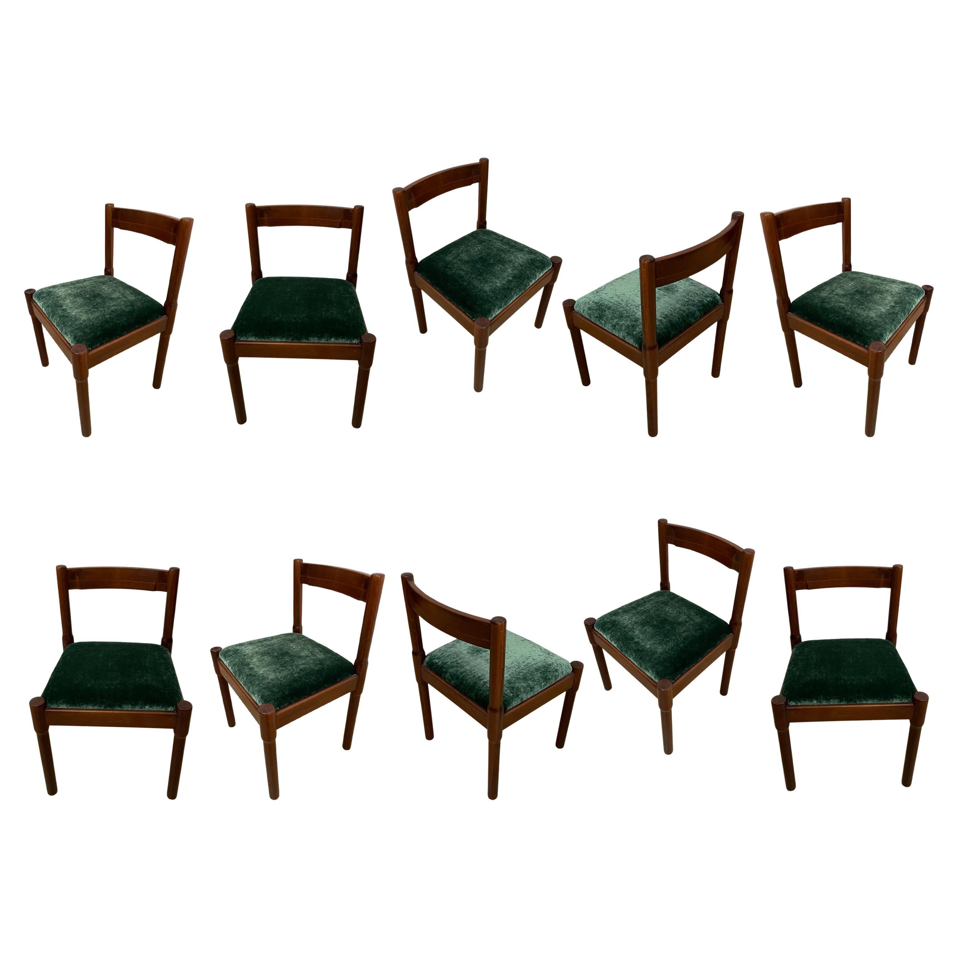 Vico Magistretti Chaise de salle à manger en carimate du milieu du siècle pour Cassina, 1963, ensemble de 10 pièces