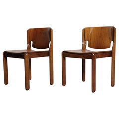Vico Magistretti Model 122 Dining Chairs for Cassina in Walnut, 1968, Set of 2