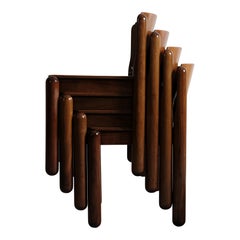 Vico Magistretti Model 122 Dining Chairs for Cassina in Walnut, 1968, Set of 4