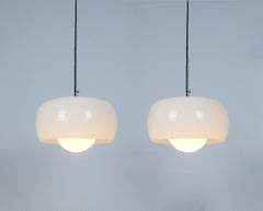 Vico Magistretti Omega Opal Glass Pendant Lamps, Italy, 1960