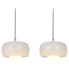 Vico Magistretti Omega Opal Glass Pendant Lamps, Italy, 1960
