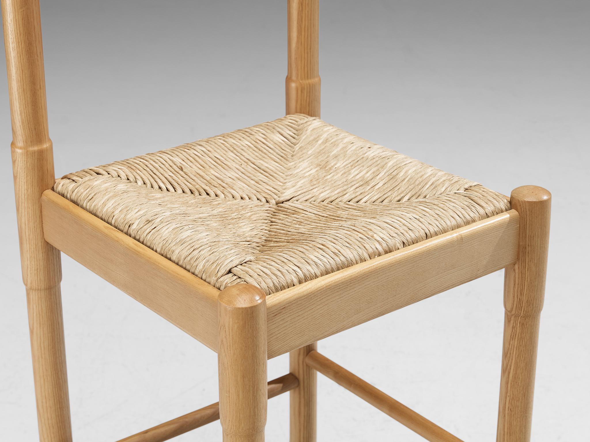 Italian Vico Magistretti Pair of Barstools in Ash and Straw For Sale