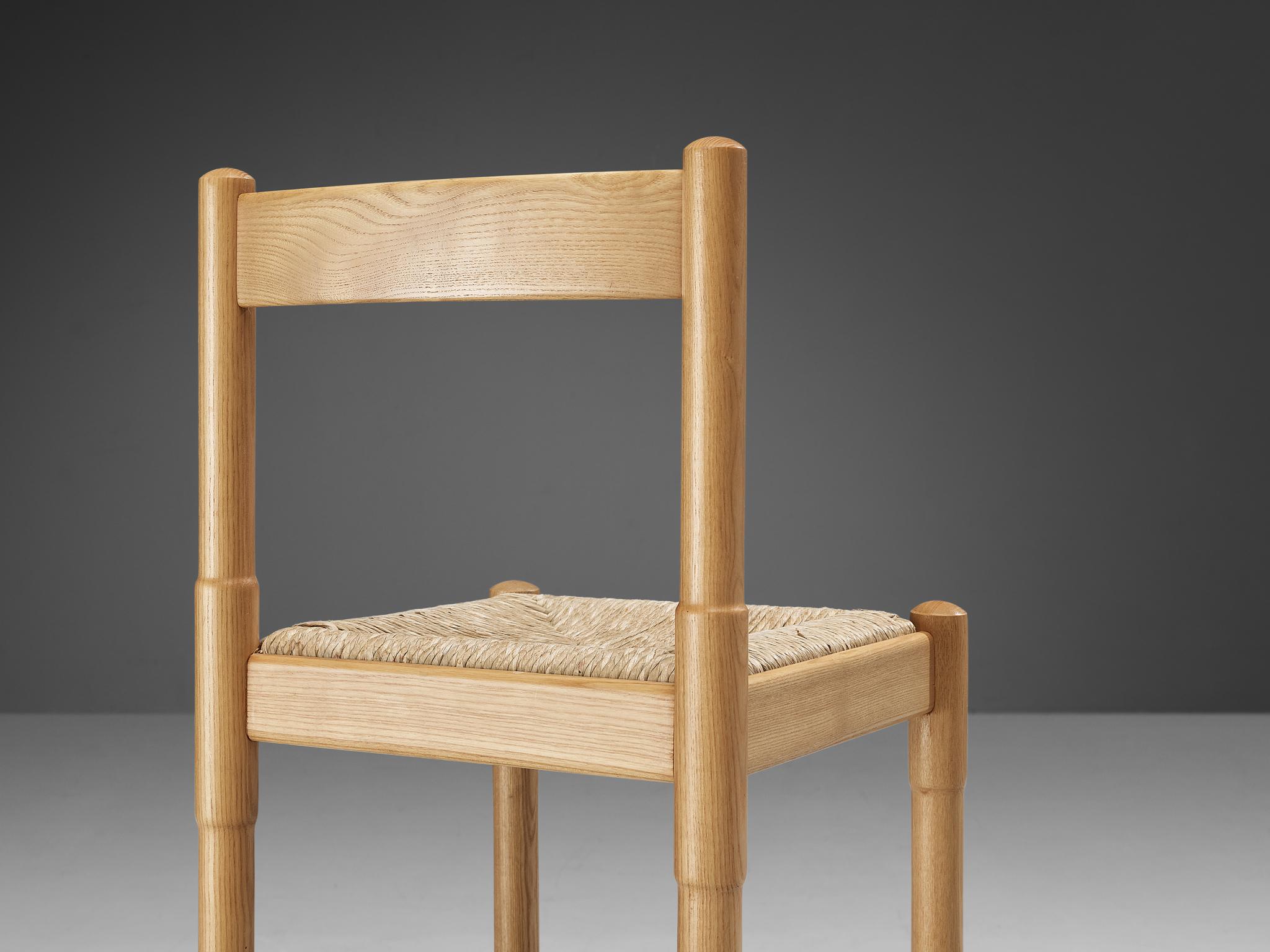 Mid-20th Century Vico Magistretti Pair of Barstools in Ash and Straw For Sale