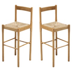 Vico Magistretti Pair of Barstools in Ash and Straw