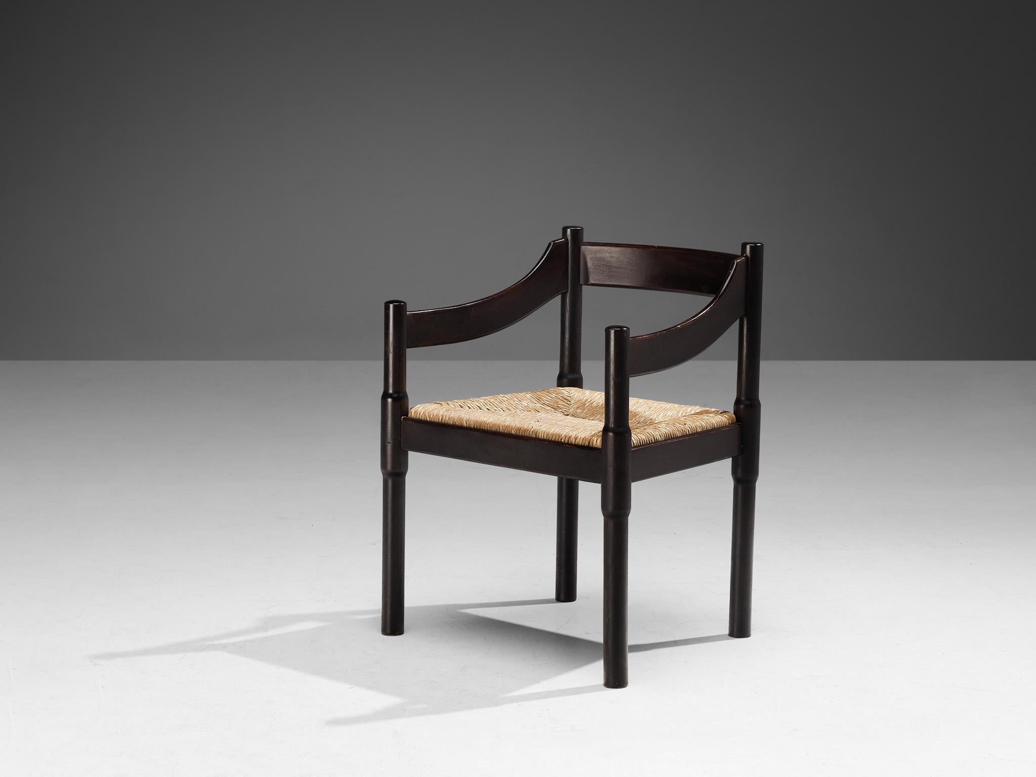 Mid-20th Century Vico Magistretti Pair of ‘Carimate’ Dining Chairs with Rush Seats  For Sale