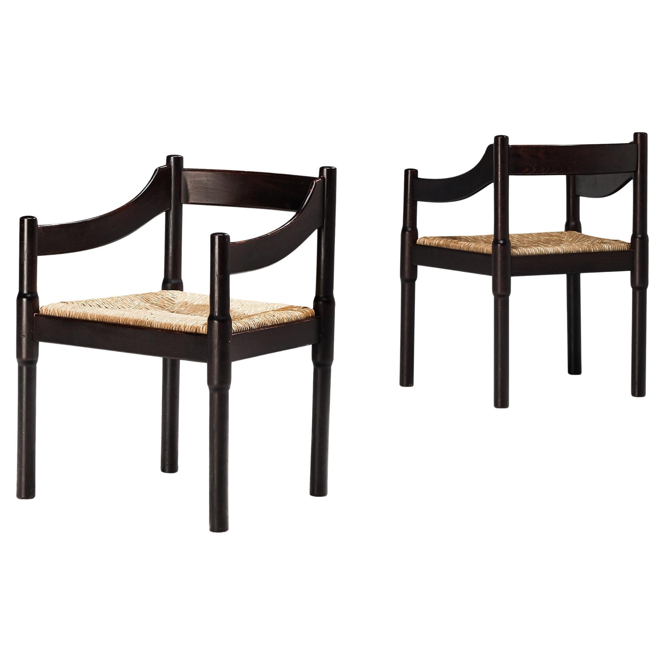 Vico Magistretti Pair of ‘Carimate’ Dining Chairs with Rush Seats 