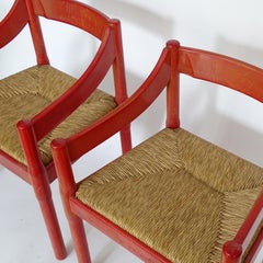 Vico Magistretti Pair of Red Carimate Armchairs for Cassina, Italy, 1961