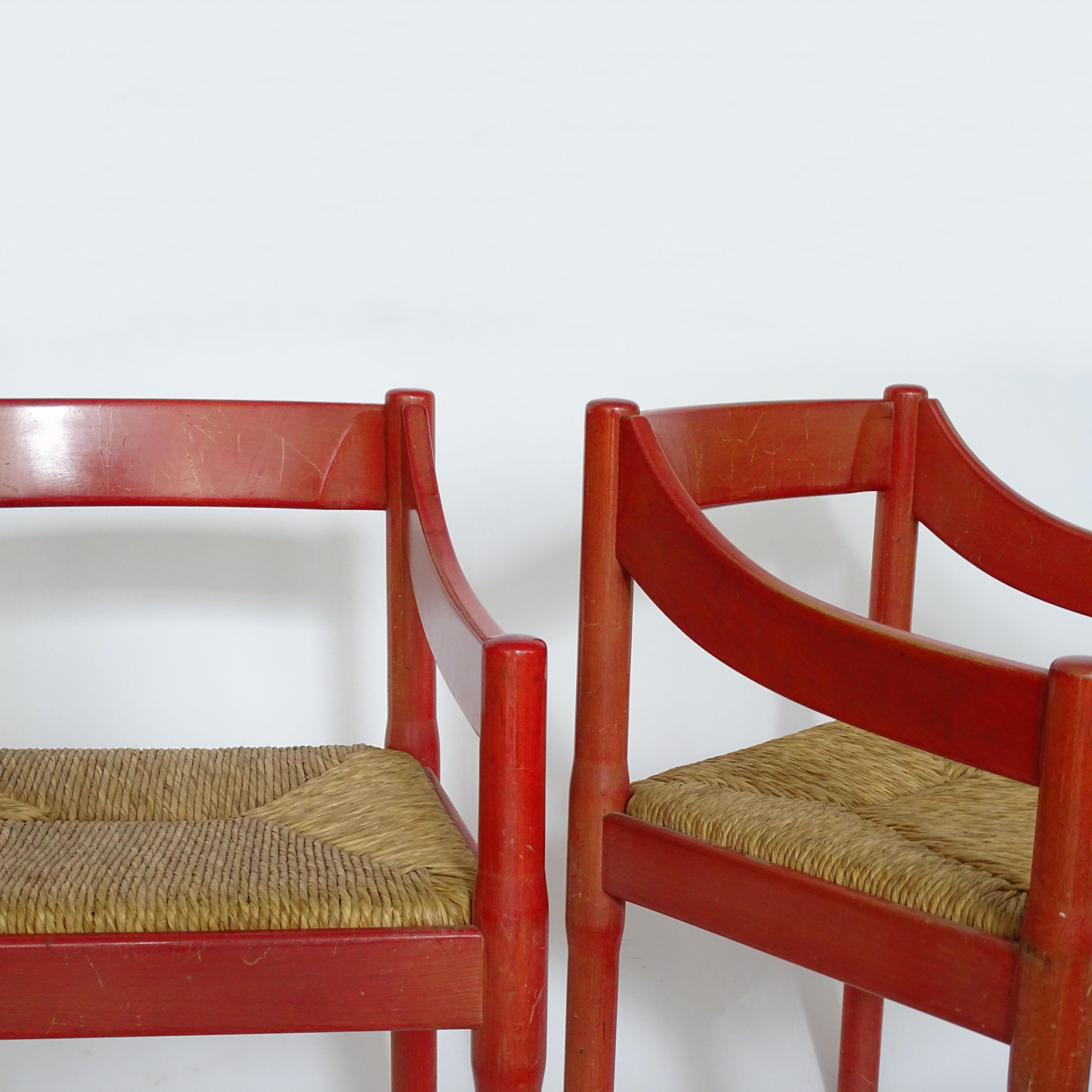 Italian Vico Magistretti Pair of Red Carimate Armchairs for Cassina, Italy, 1961 For Sale