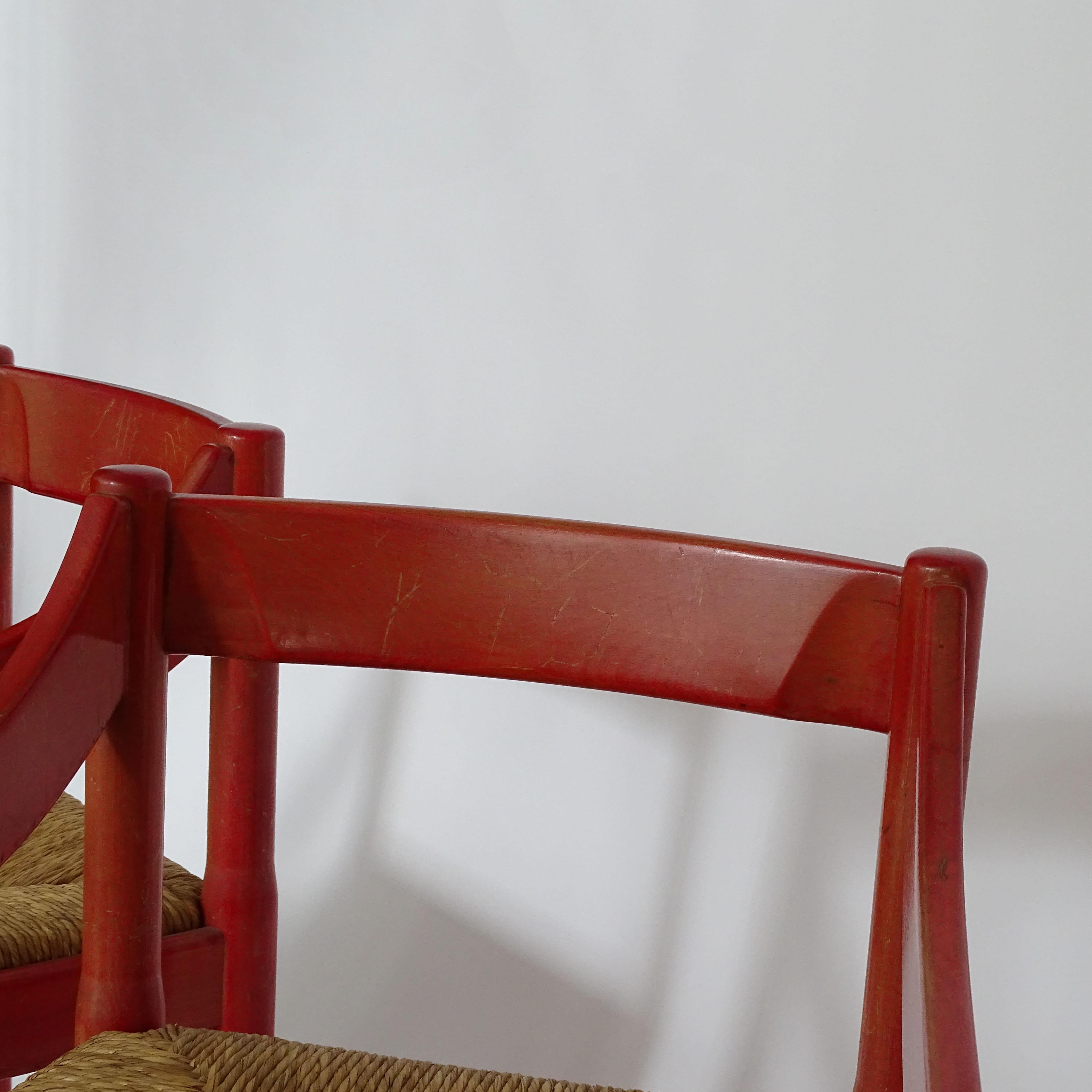 Lacquered Vico Magistretti Pair of Red Carimate Armchairs for Cassina, Italy, 1961 For Sale