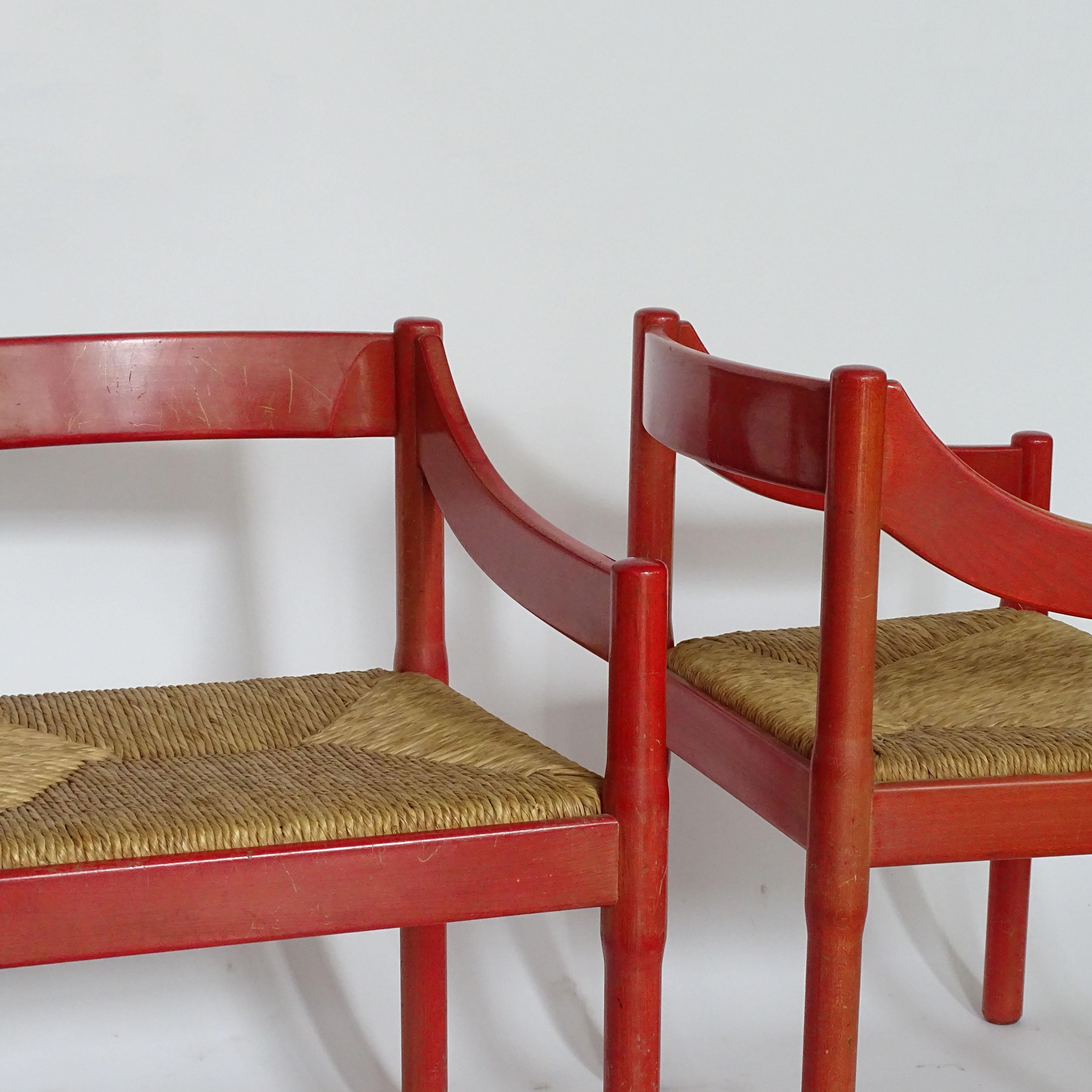 Vico Magistretti Pair of Red Carimate Armchairs for Cassina, Italy, 1961 In Good Condition For Sale In Milan, IT