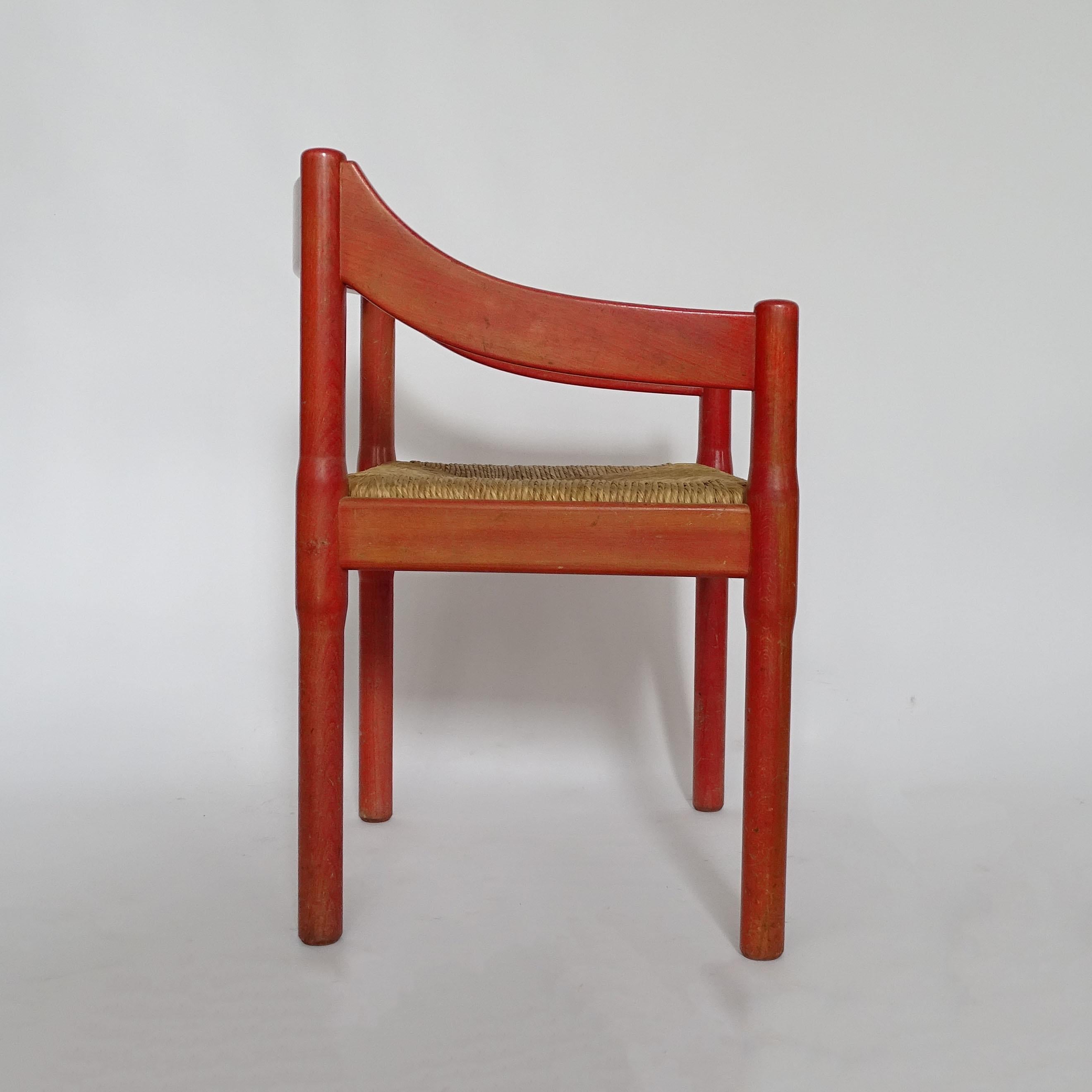 Mid-20th Century Vico Magistretti Pair of Red Carimate Armchairs for Cassina, Italy, 1961 For Sale