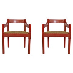 Vico Magistretti Pair of Red Carimate Armchairs for Cassina, Italy, 1961