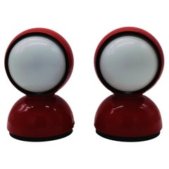 Vico Magistretti per Artemide Coppia di Lampade da Tavolo "Eclissi" Rosse, 1970