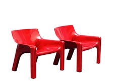 Vico Magistretti für Artemide Ein Paar rote Vicario-Stühle, Italien 1970er