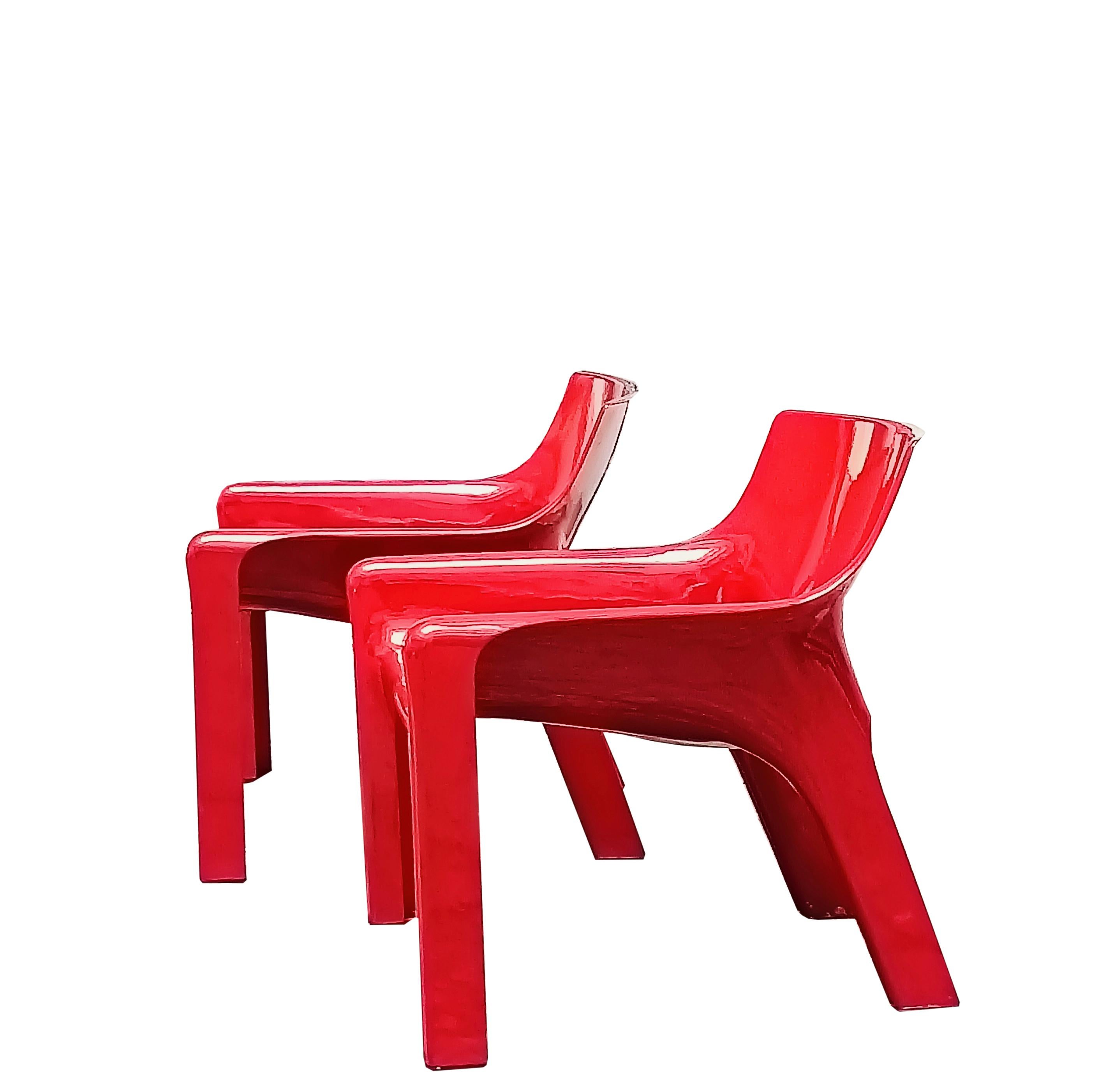 European Vico Magistretti for Artemide Pair of Red Vicario Chairs, Italy 1970s For Sale