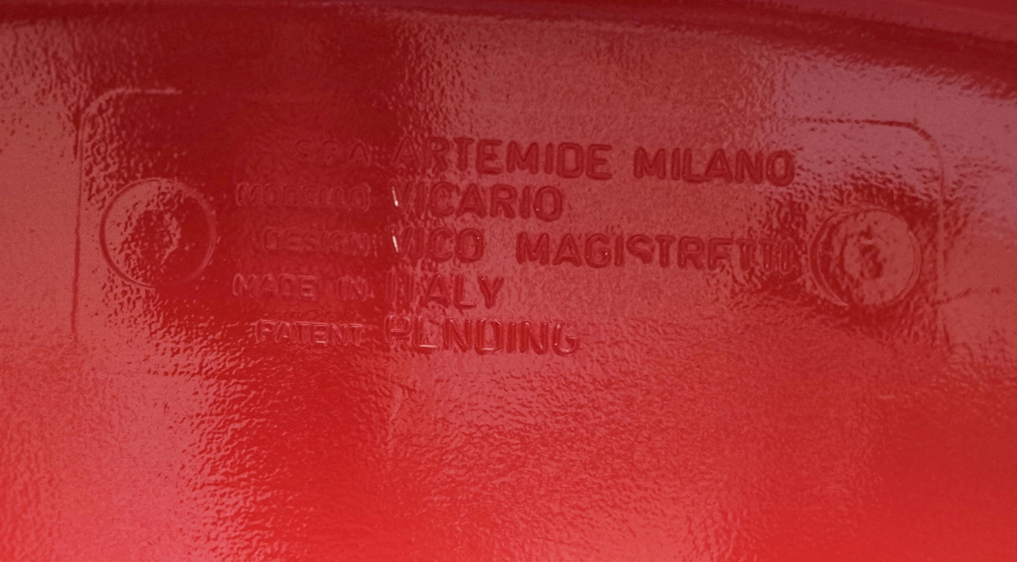 Plastic Vico Magistretti for Artemide Pair of Red Vicario Chairs, Italy 1970s For Sale