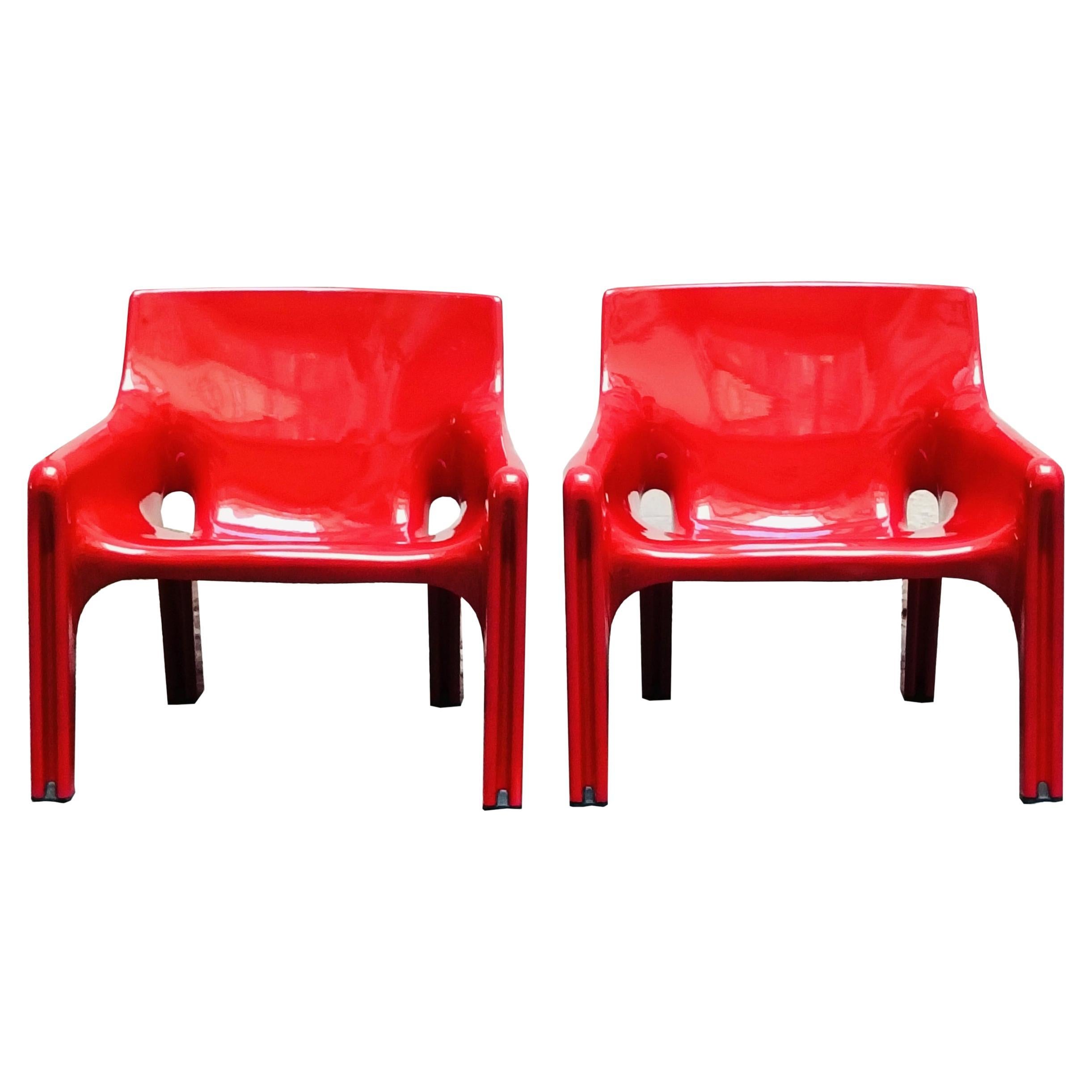 Vico Magistretti for Artemide Pair of Red Vicario Chairs, Italy 1970s