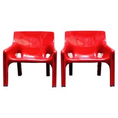 Vico Magistretti for Artemide Pair of Red Vicario Chairs, Italy 1970s