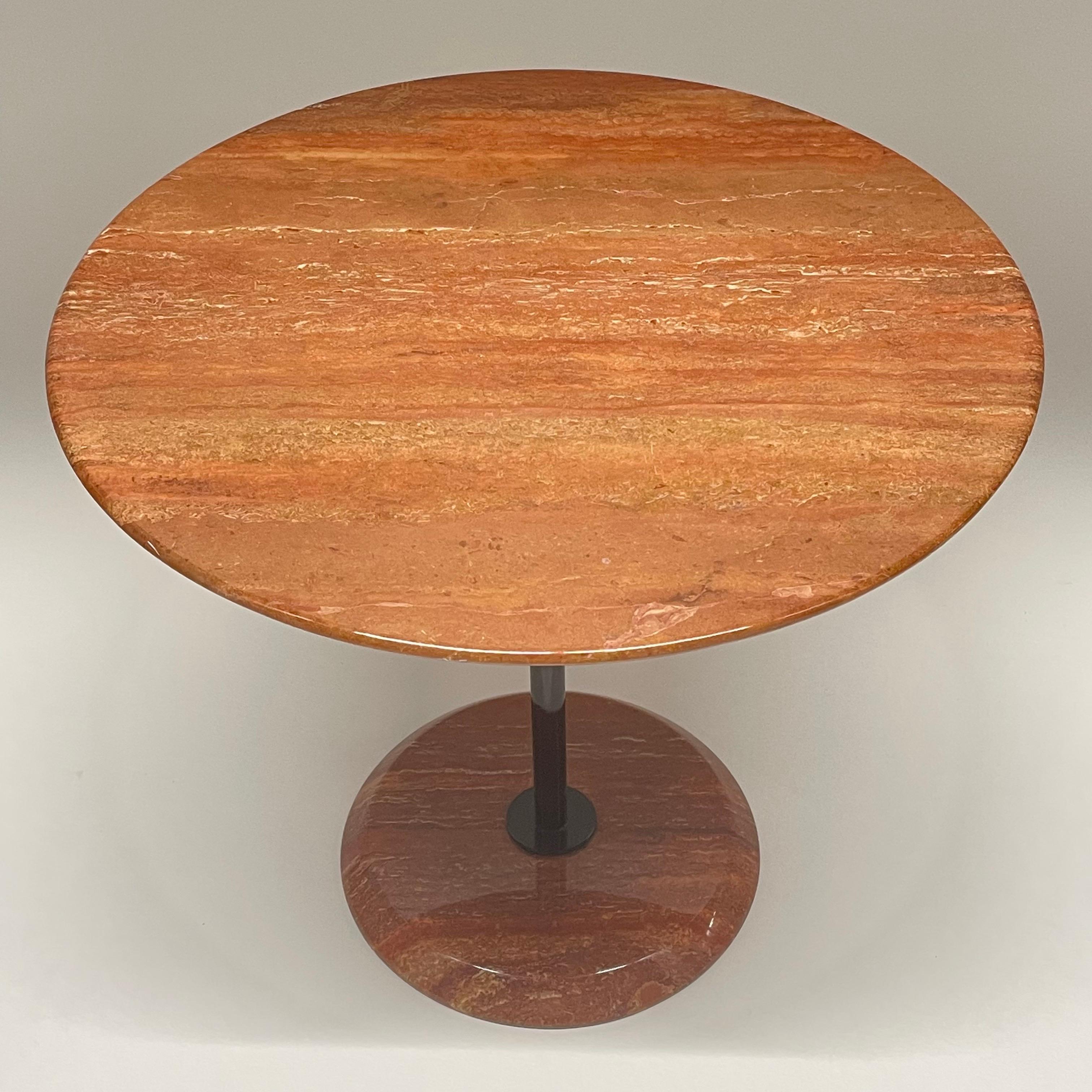 Vico Magistretti Post-Modern Rosso Travertino Side or End Table by Cattelan In Good Condition In Miami, FL