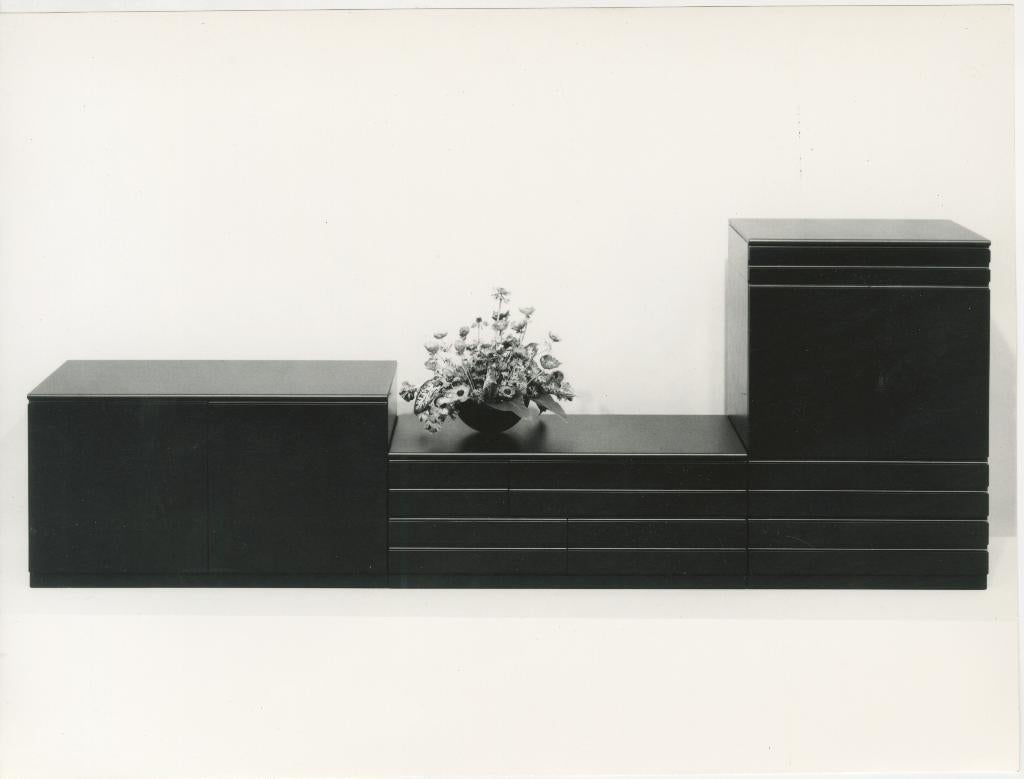 Vico Magistretti Samarcanda Sideboard in Black Wood and Skai by Poggi 1970s For Sale 2