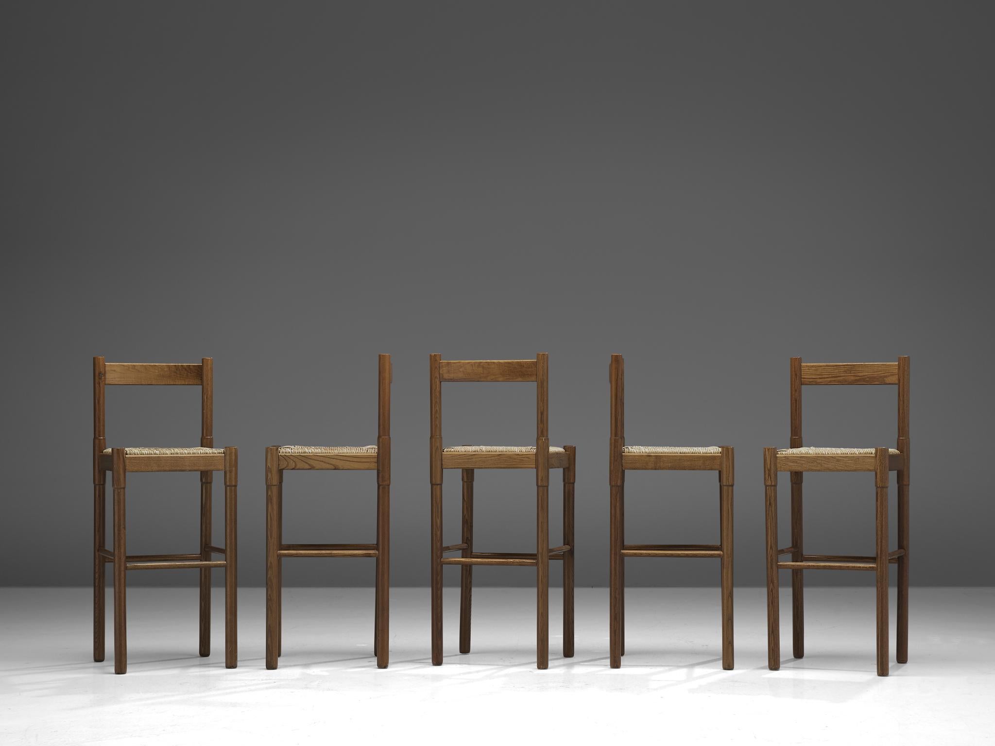 Vico Magistretti Set of Five Barstool in Oak In Good Condition In Waalwijk, NL